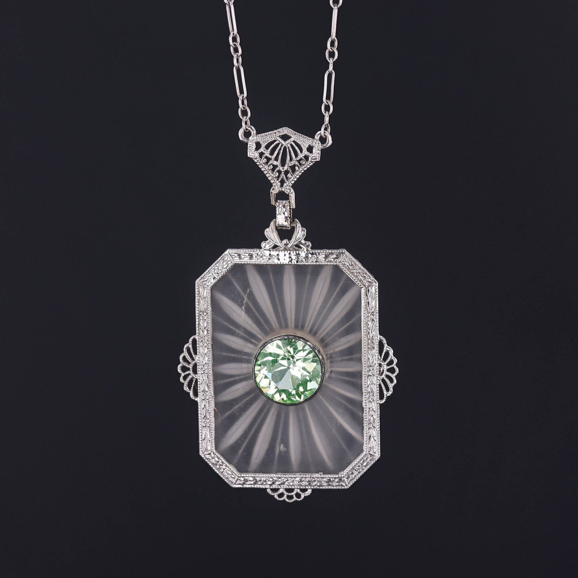 Vintage Rock Crystal & Synthetic Spinel Necklace | Art Deco Pendant 