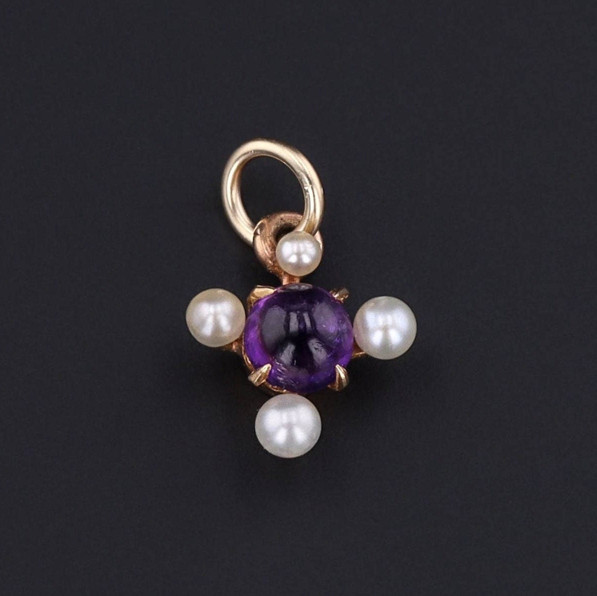 Amethyst and Pearl Charm | Antique Conversion Pendant 