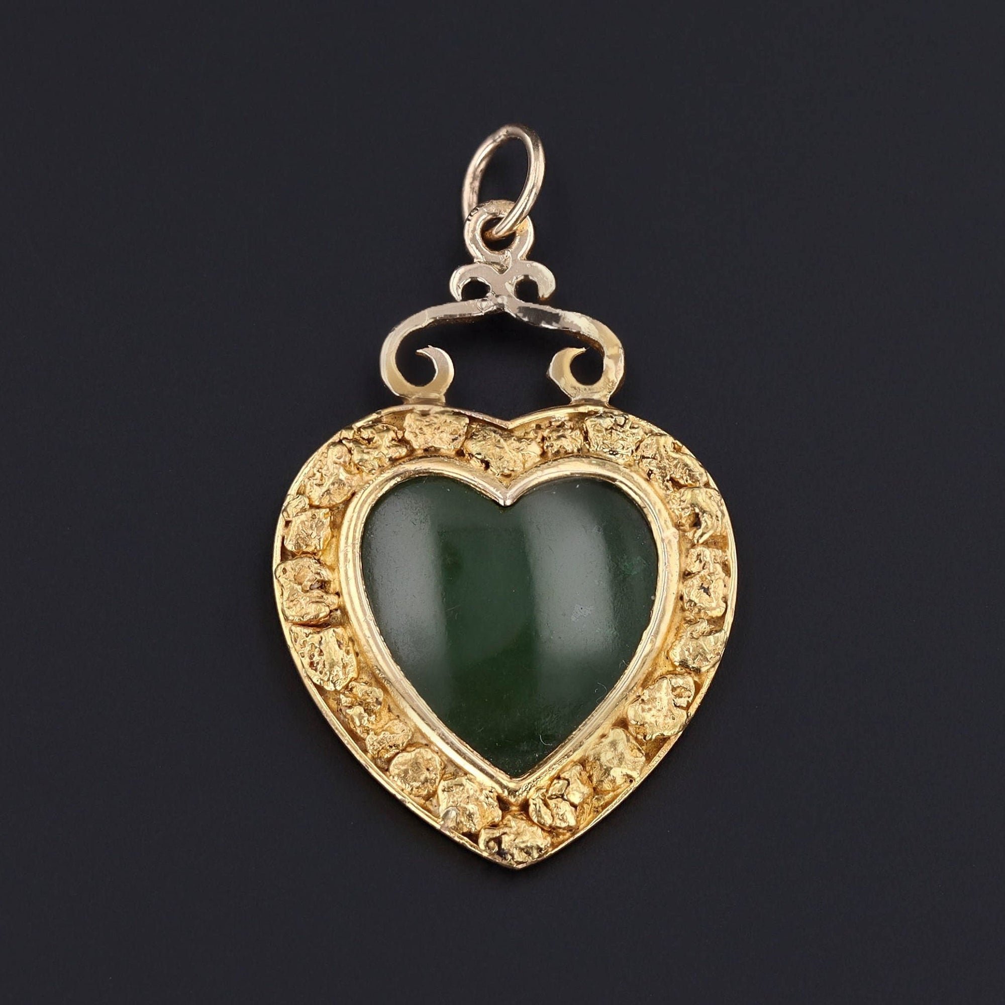 Antique Jade Heart Pendant | 14k Gold Nugget and Jade Heart 