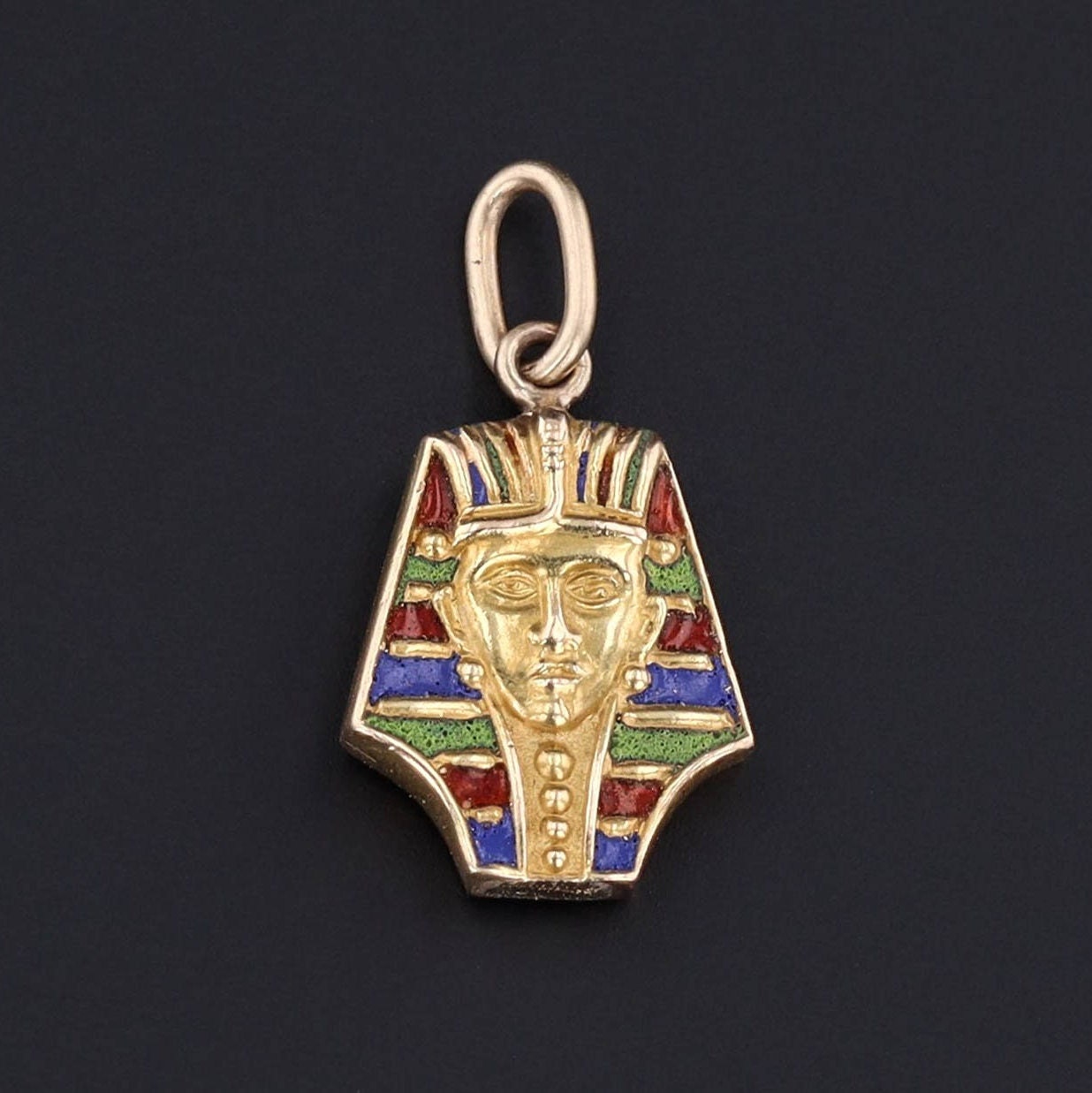 Antique Pharaoh Charm | 14k Gold & Enamel Charm 