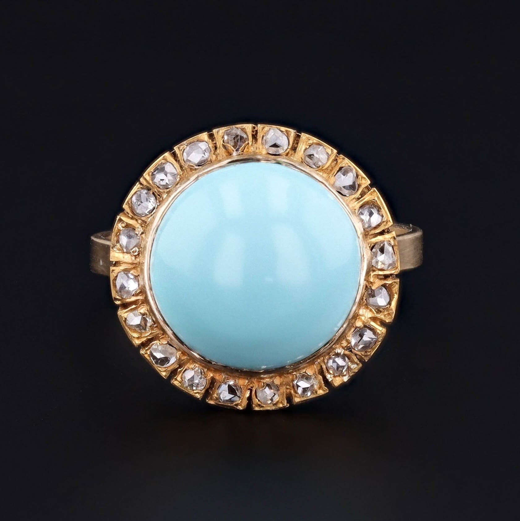 Antique Turquoise & Diamond Ring | 14k Gold Ring 