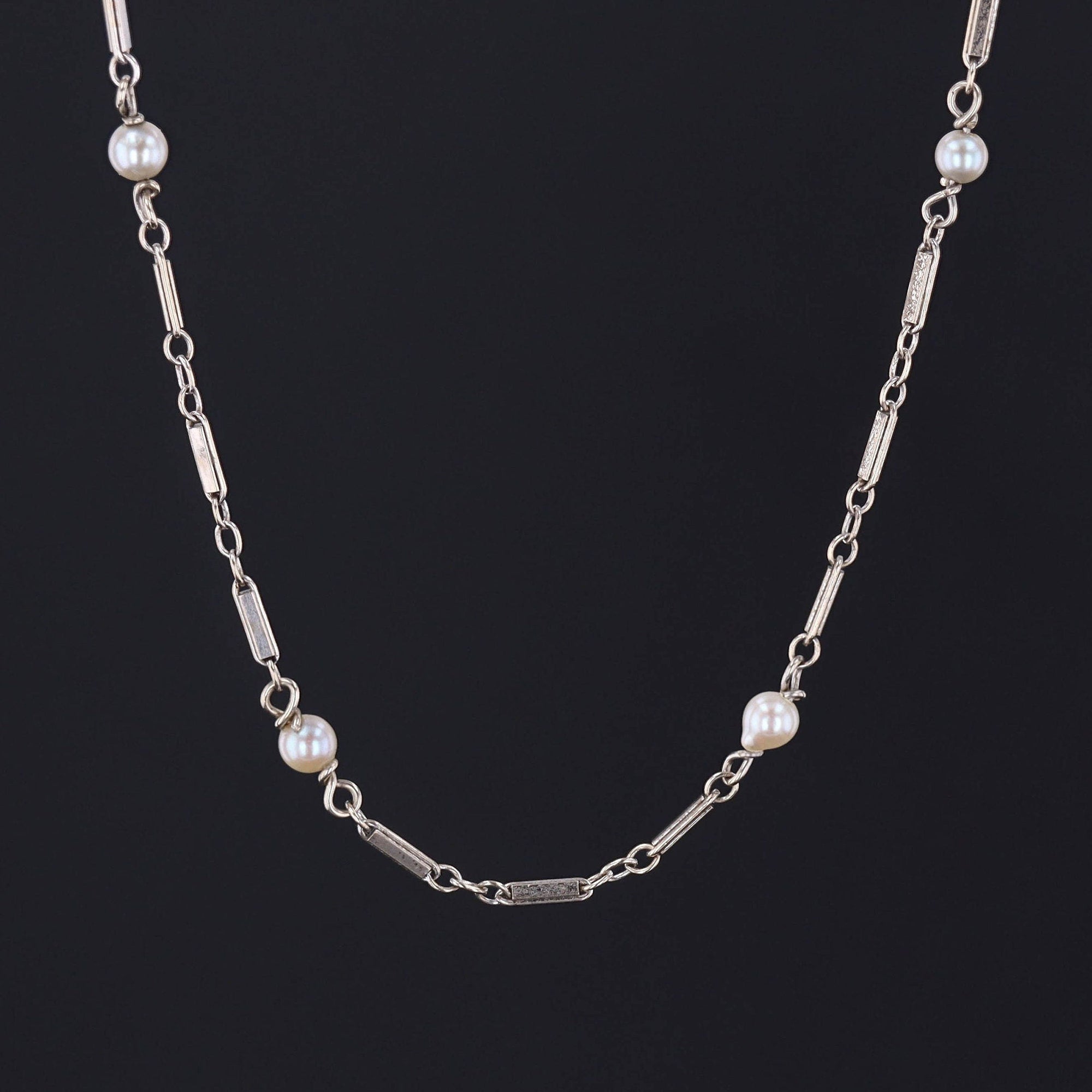 Vintage Petite Pearl Chain | 14k White Gold & Pearl Necklace 