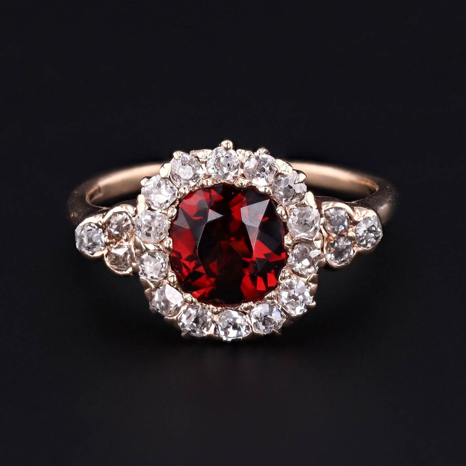 Garnet Ring | Antique Rhodolite Garnet and Diamond Ring 