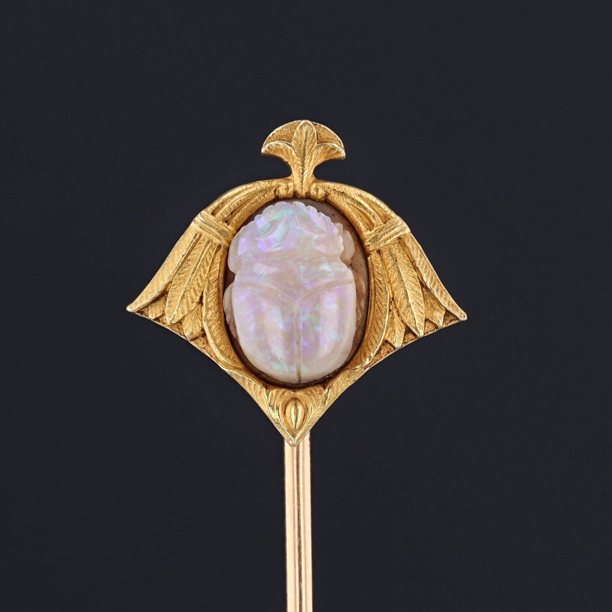Antique Opal Scarab Stick Pin | Antique Egyptian Revival Stick Pin 