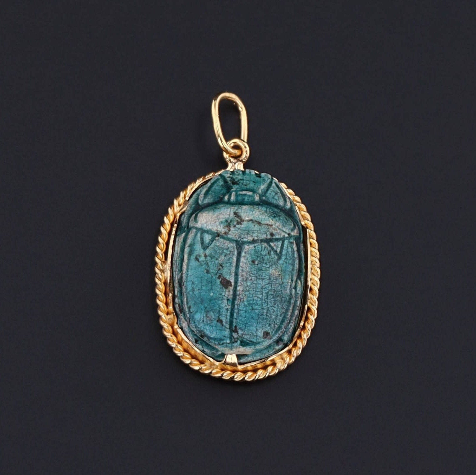 Scarab Charm or Pendant | 14k Gold & Faience Charm 