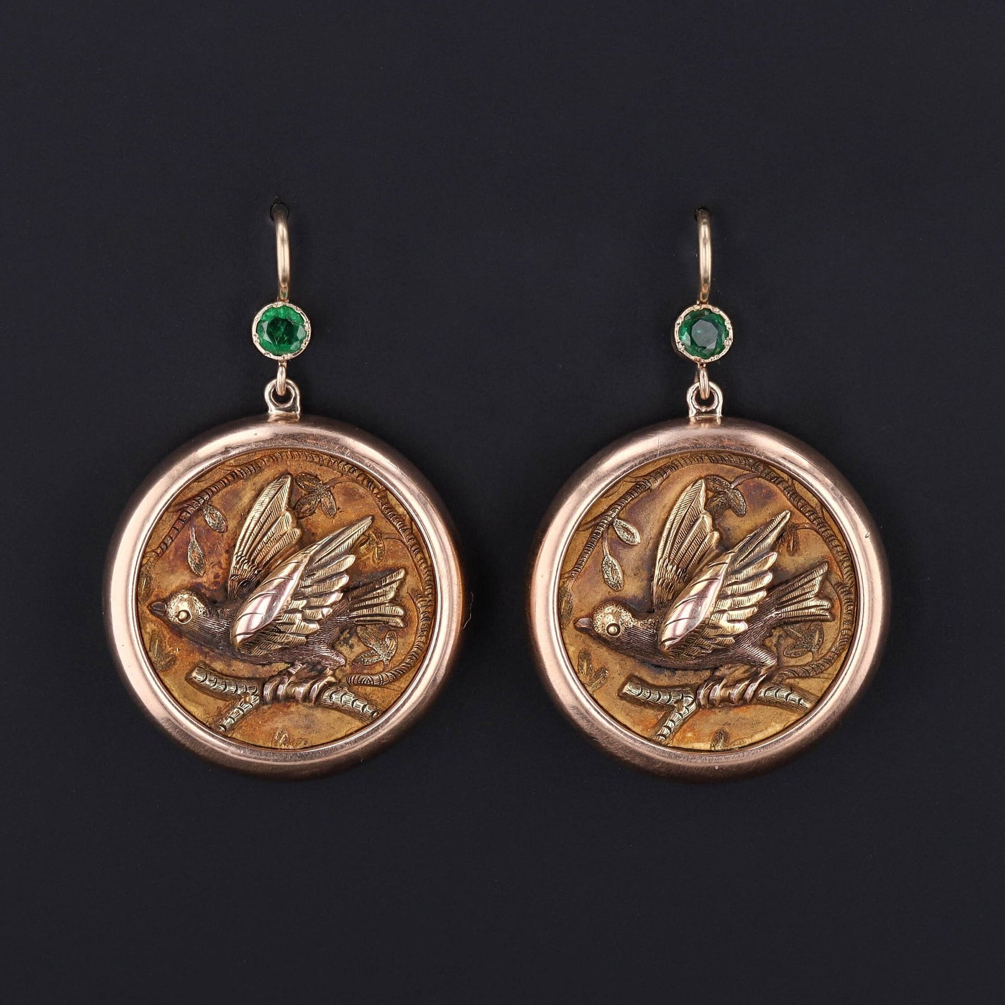 Bird Earrings | 14k Gold & Emerald Earrings 