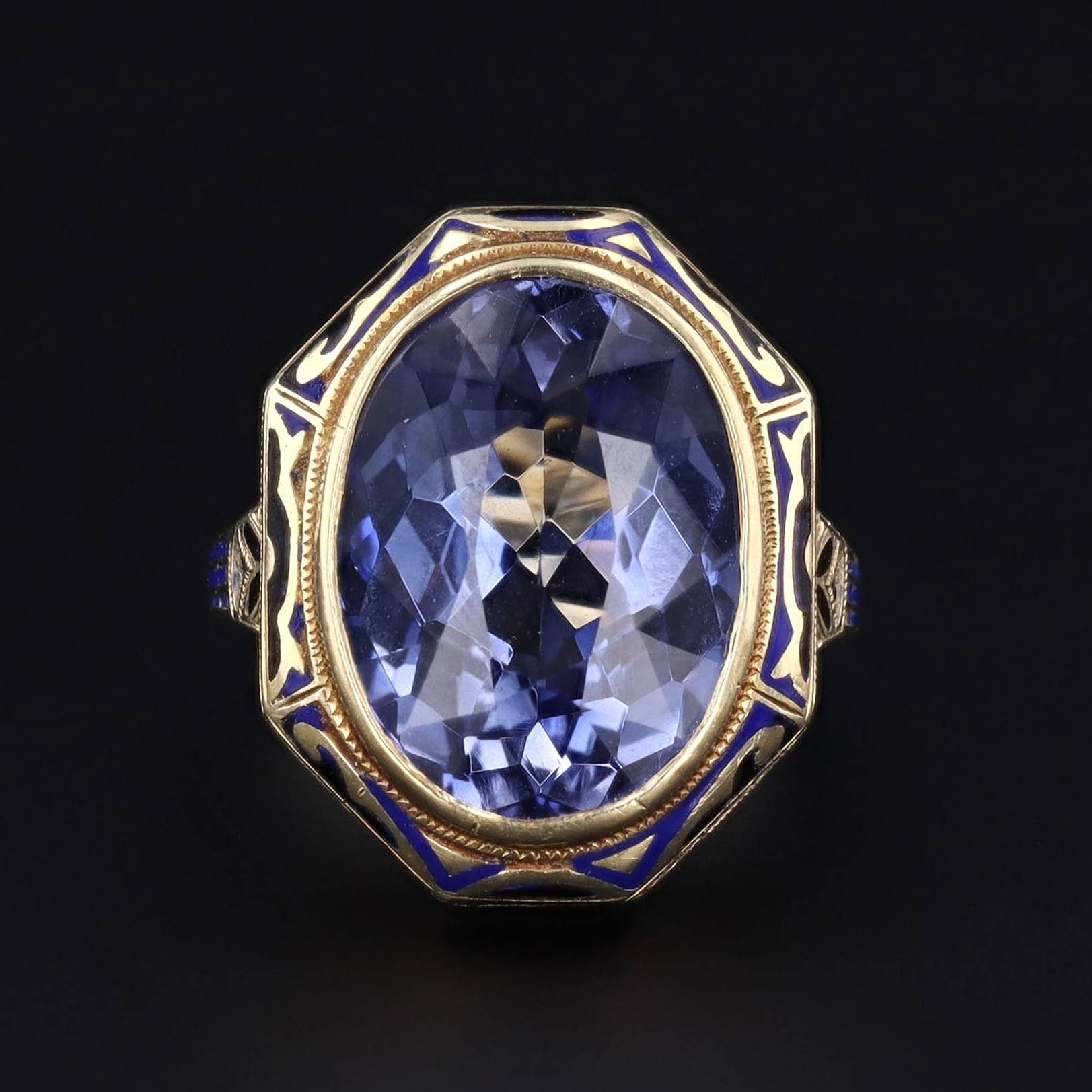 Vintage Sapphire Ring | Synthetic Sapphire & Enamel Ring 