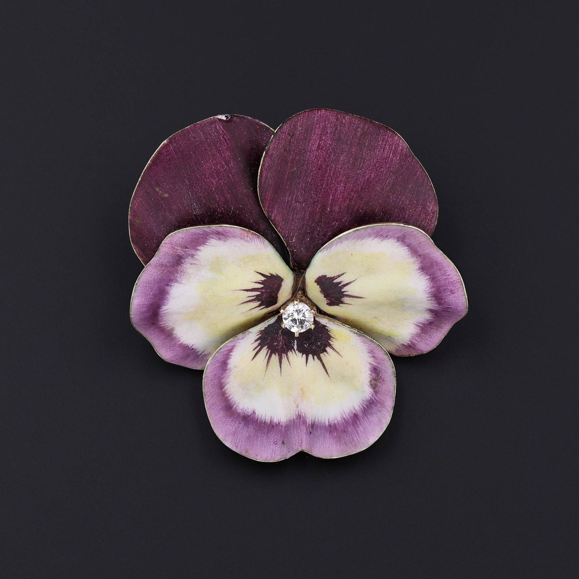 Purple Pansy Brooch | Vintage Enamel Flower Brooch 