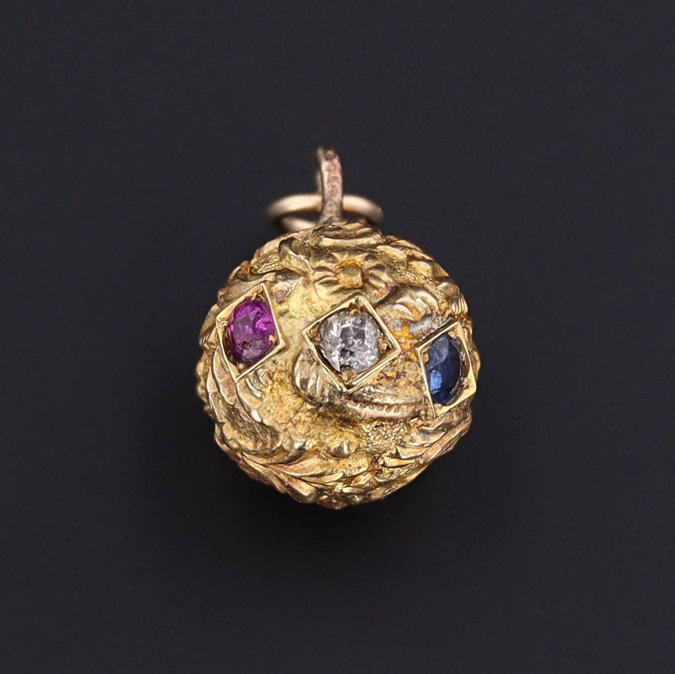 Antique Gold Charm or Pendant | Ball or Orb Charm 