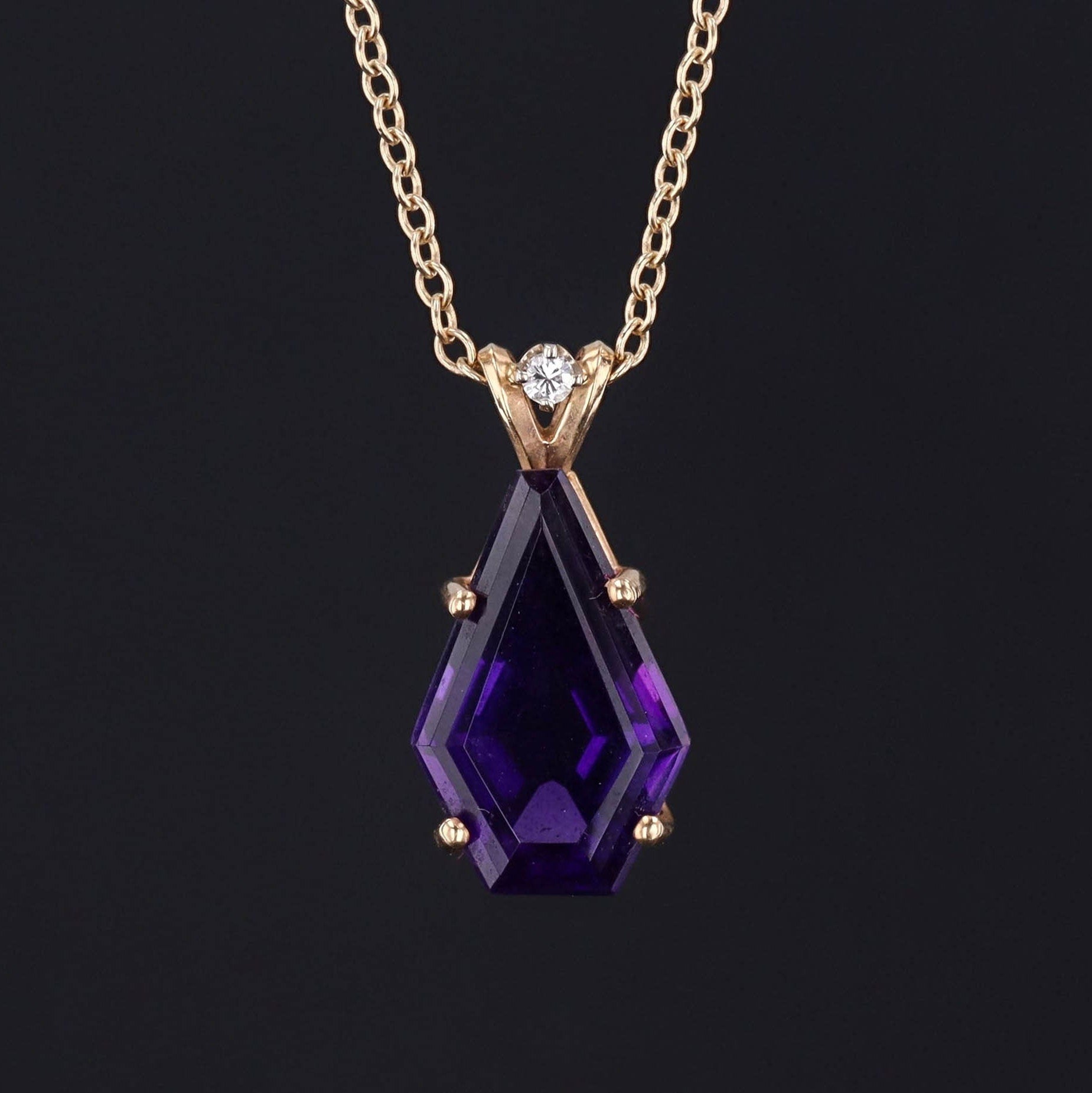 Amethyst Pendant | Vintage Amethyst & Diamond Necklace 