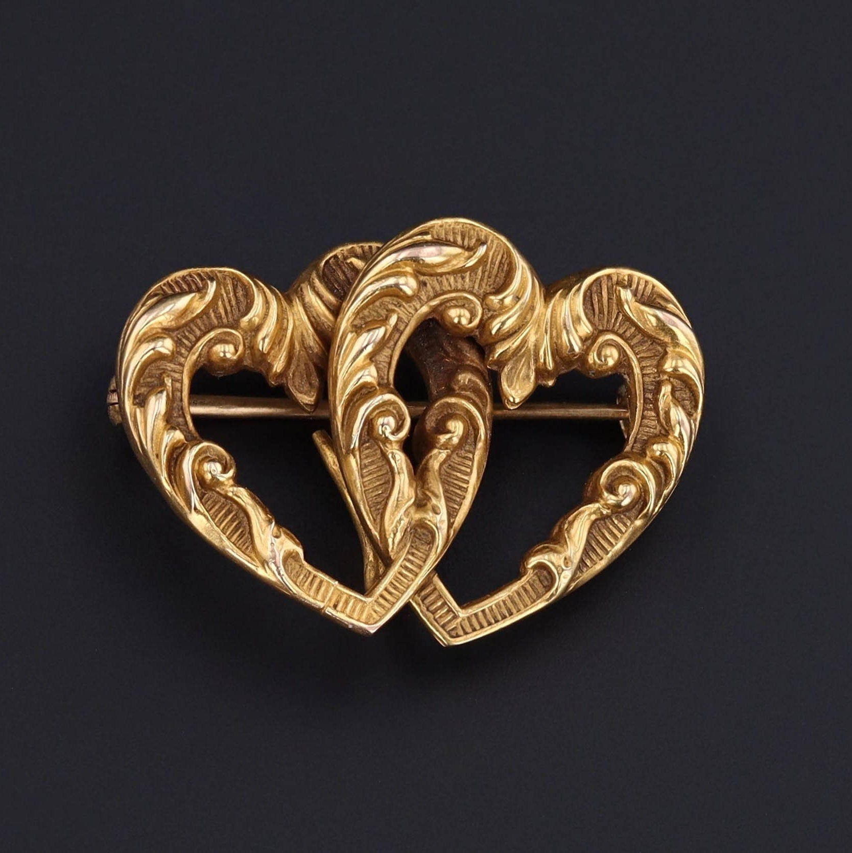 Antique Double Heart Brooch | Antique Heart Pin 