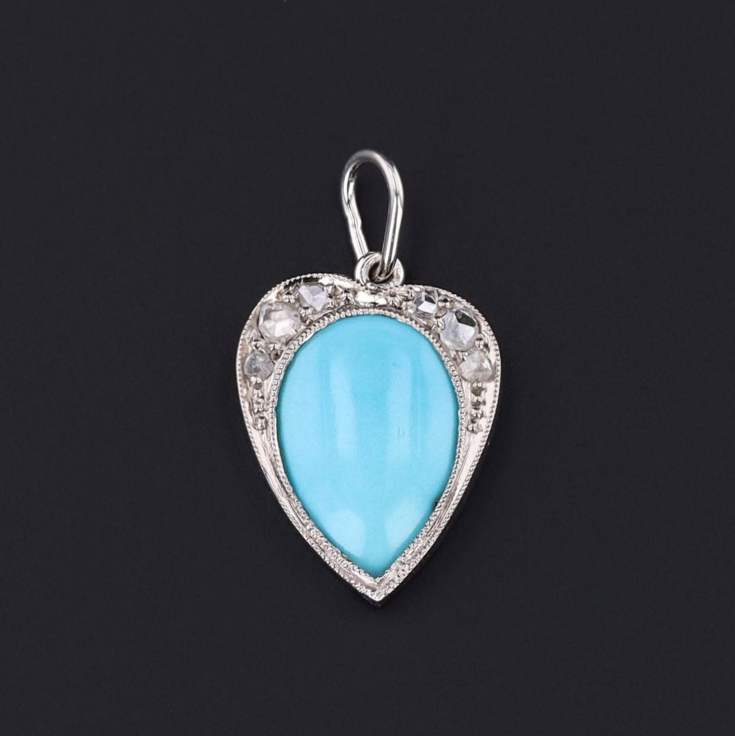 Antique Heart Charm | Platinum Turquoise & Diamond Charm 