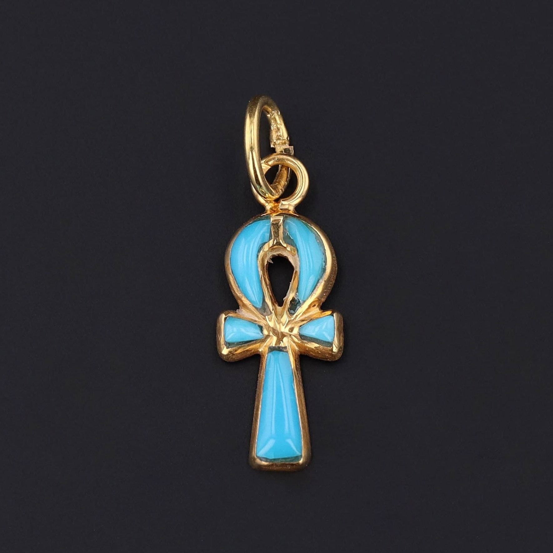 Vintage Ankh Charm | 18k Gold & Turquoise 