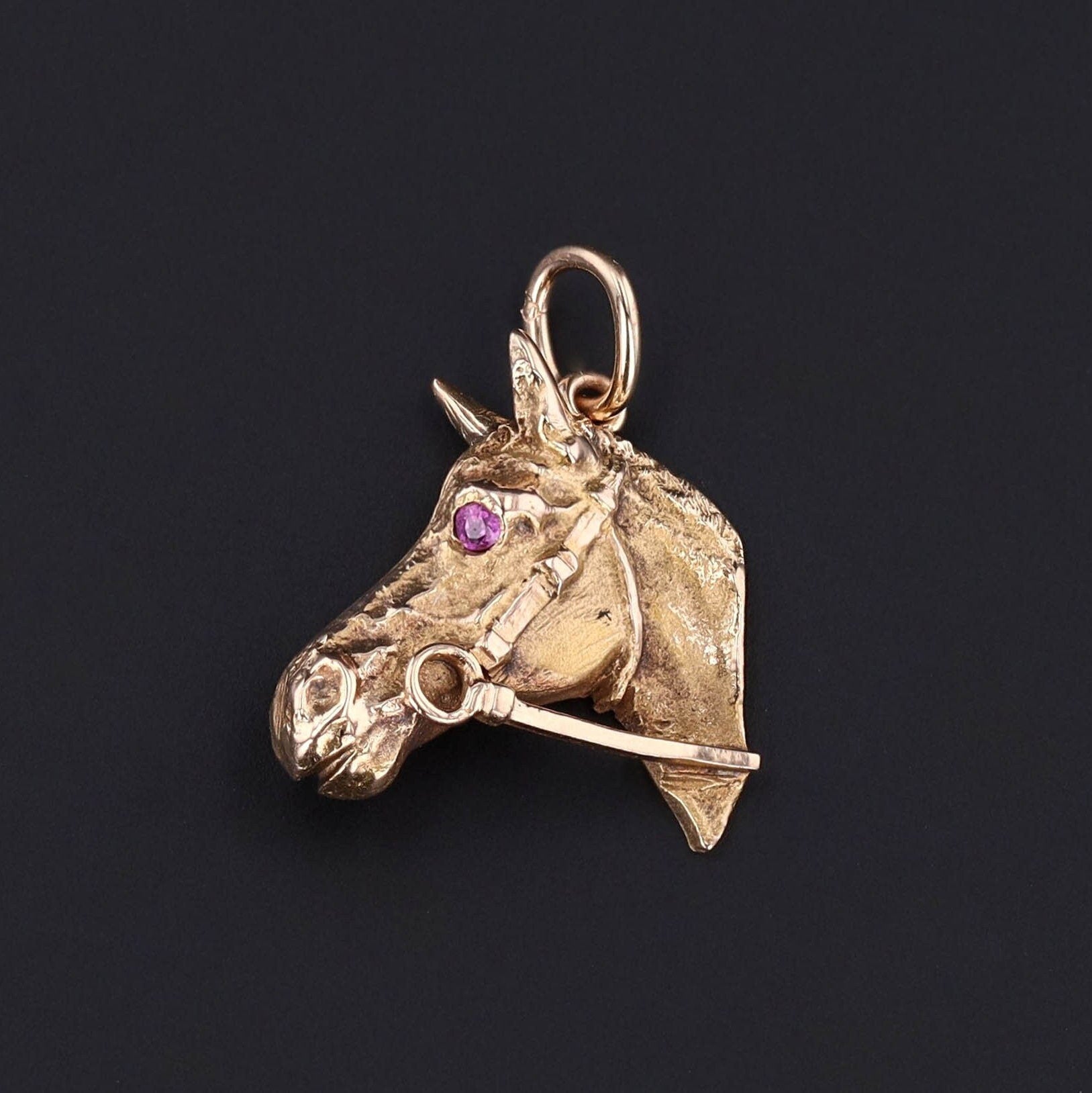 Horse Head Charm or Pendant | 14k Gold & Ruby Charm 