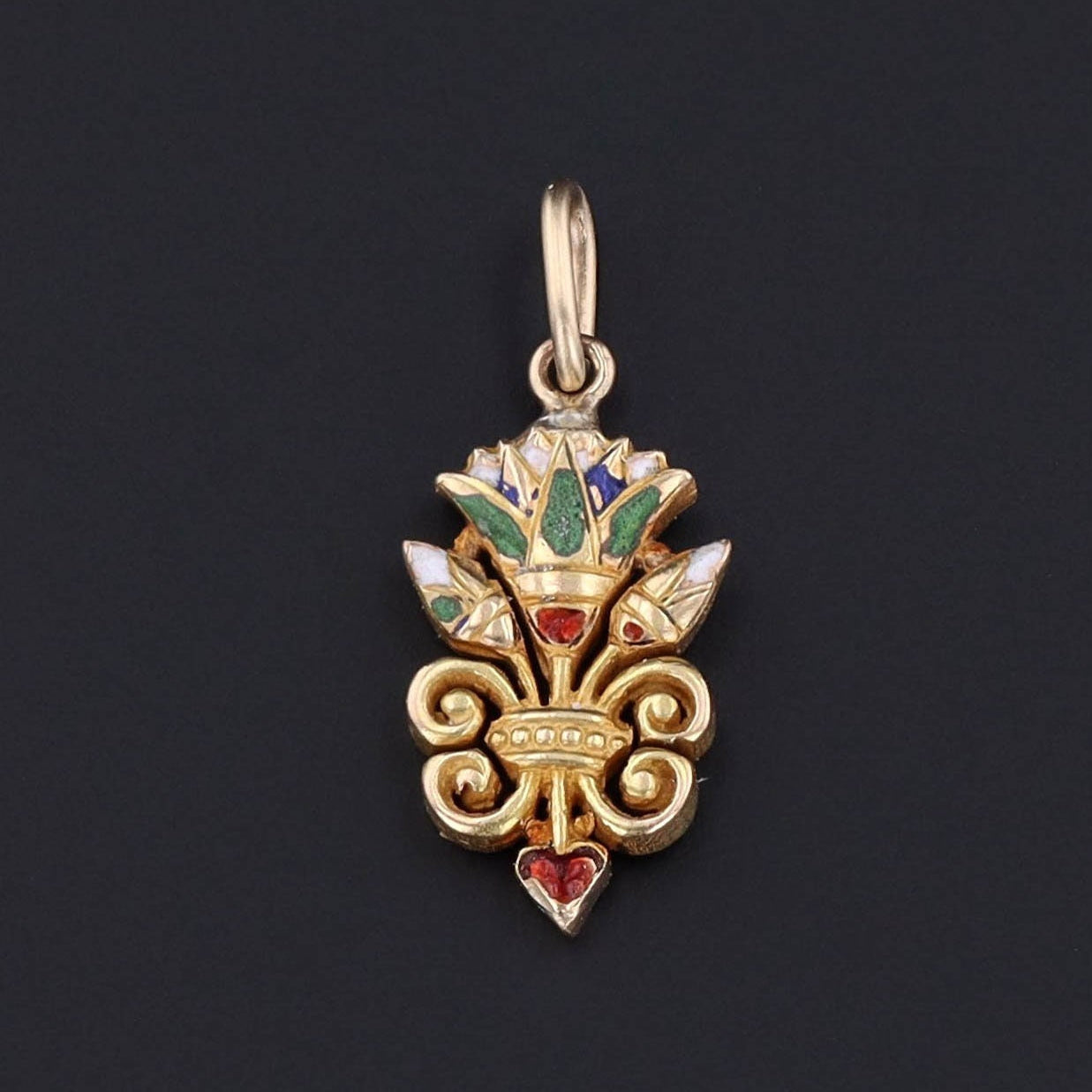 Egyptian Revival Lotus Charm | 14k Gold & Enamel Charm 