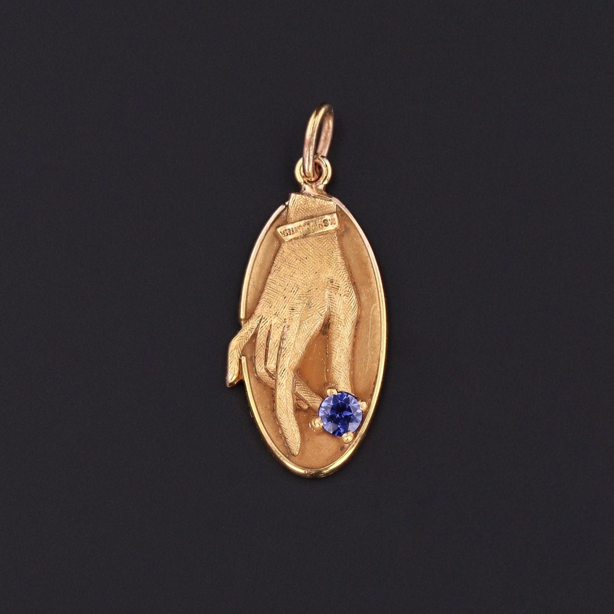 Vintage Hand Charm or Pendant | 10k Gold & Sapphire Charm 