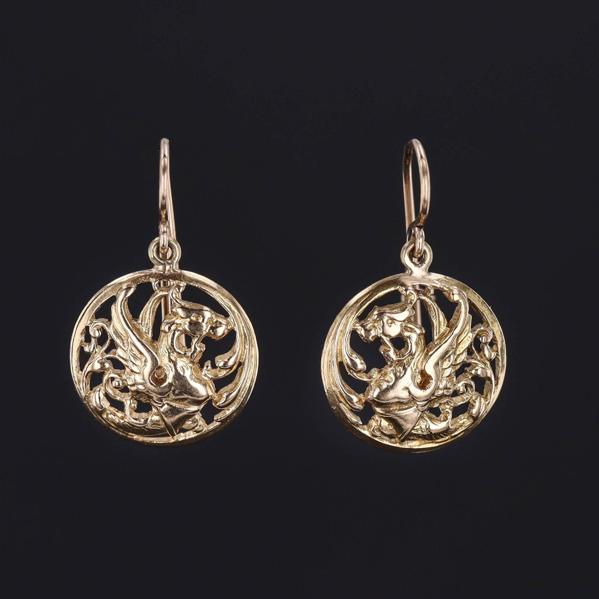 Antique Griffin Earrings  | Gold Earrings 