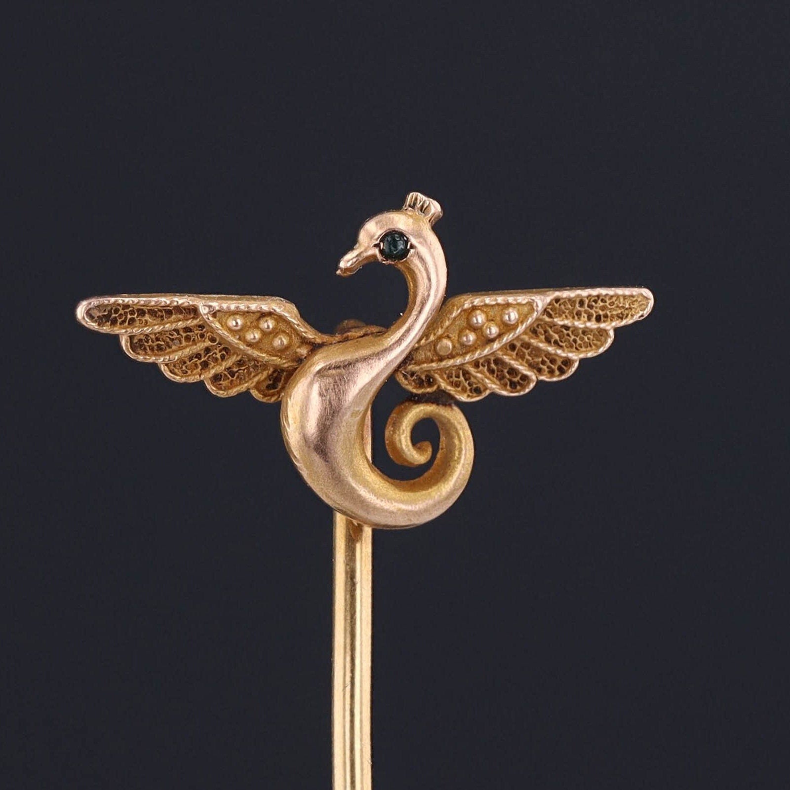 Antique Peacock Stick Pin | 14k Gold Stick Pin 