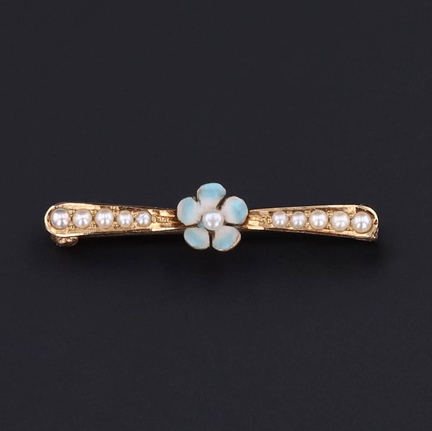 Antique Forget-Me-Knot Lace Pin | 14K Gold Pearl & Enamel Pin 