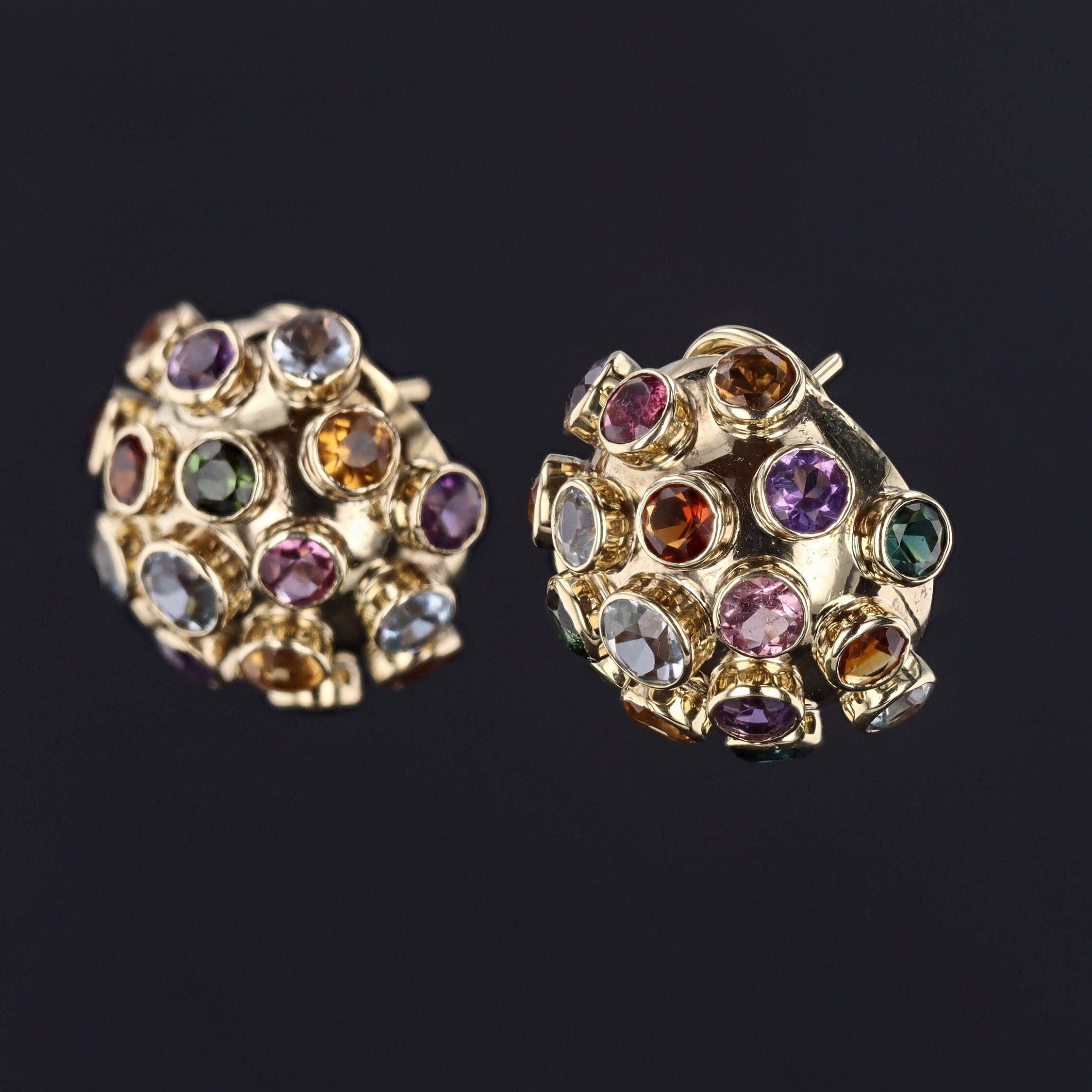 Vintage Gemstone Sputnik Earrings of 14k Gold - Trademark Antiques