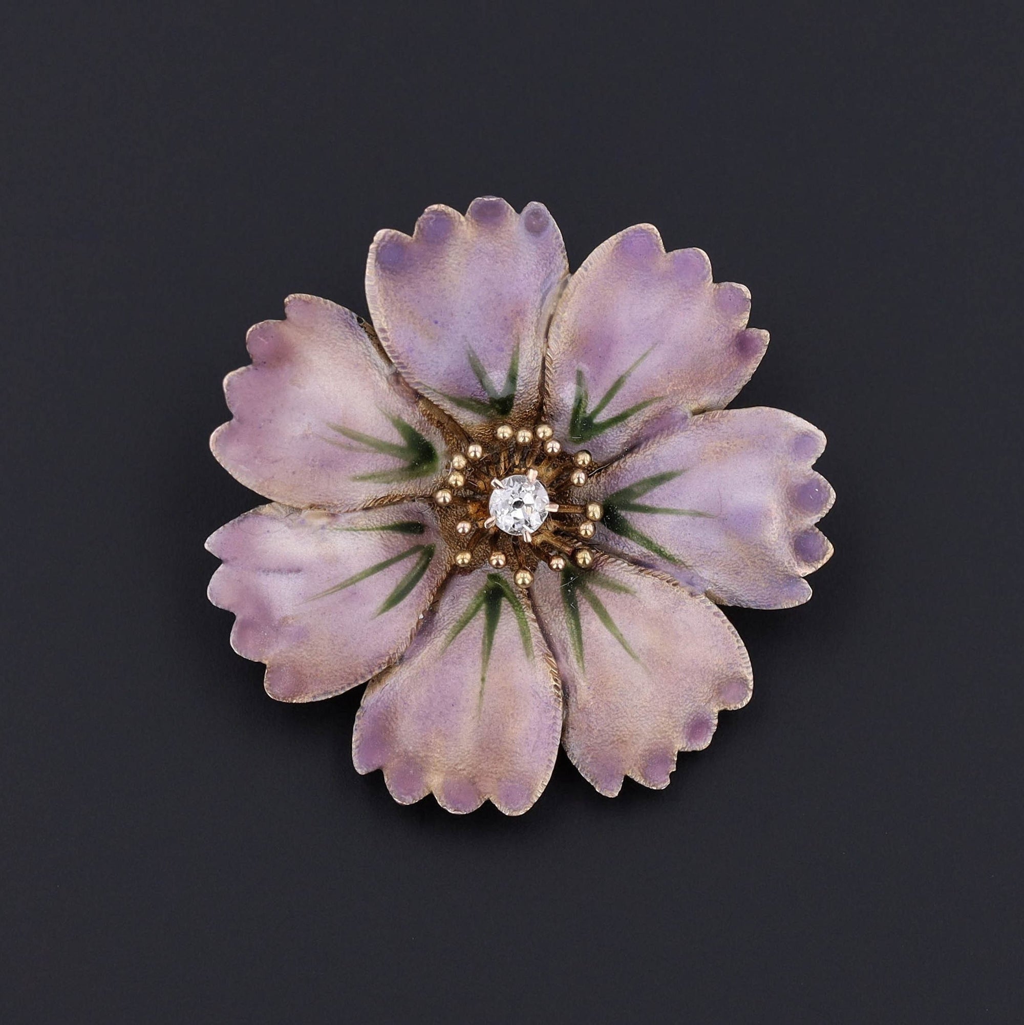 Purple Flower Brooch | Antique Enamel Flower Pin 