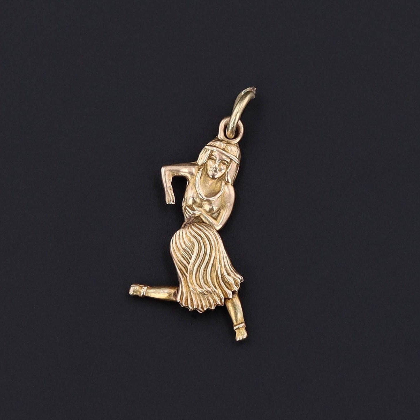 Vintage Hula Dancer Charm | 14k Gold Charm 