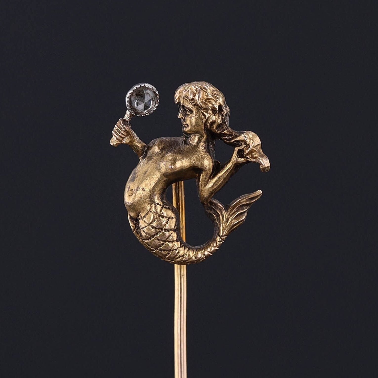 Antique Mermaid Stickpin | Gold Mermaid Pin 