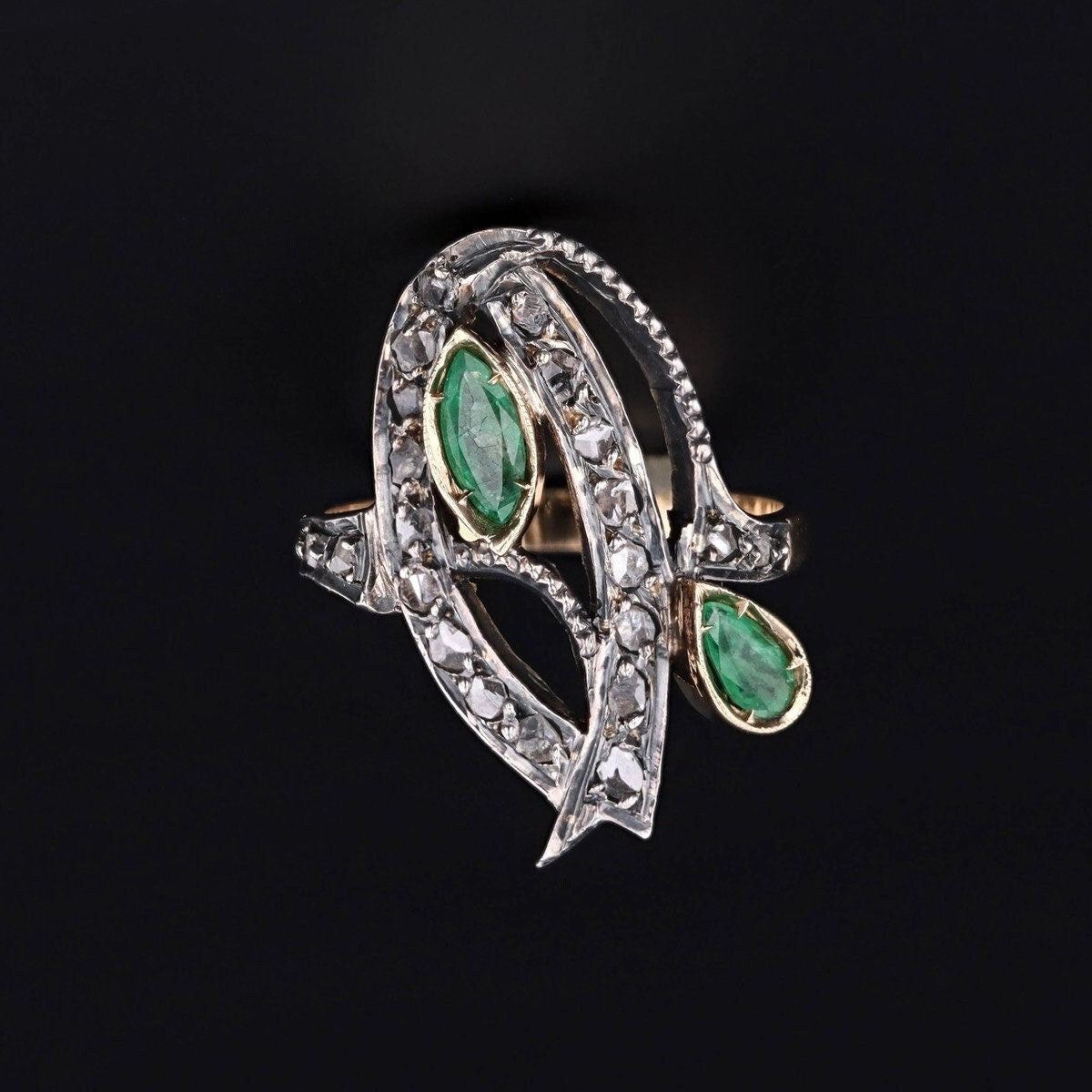 Emerald & Diamond Ring | Emerald Flower Ring 