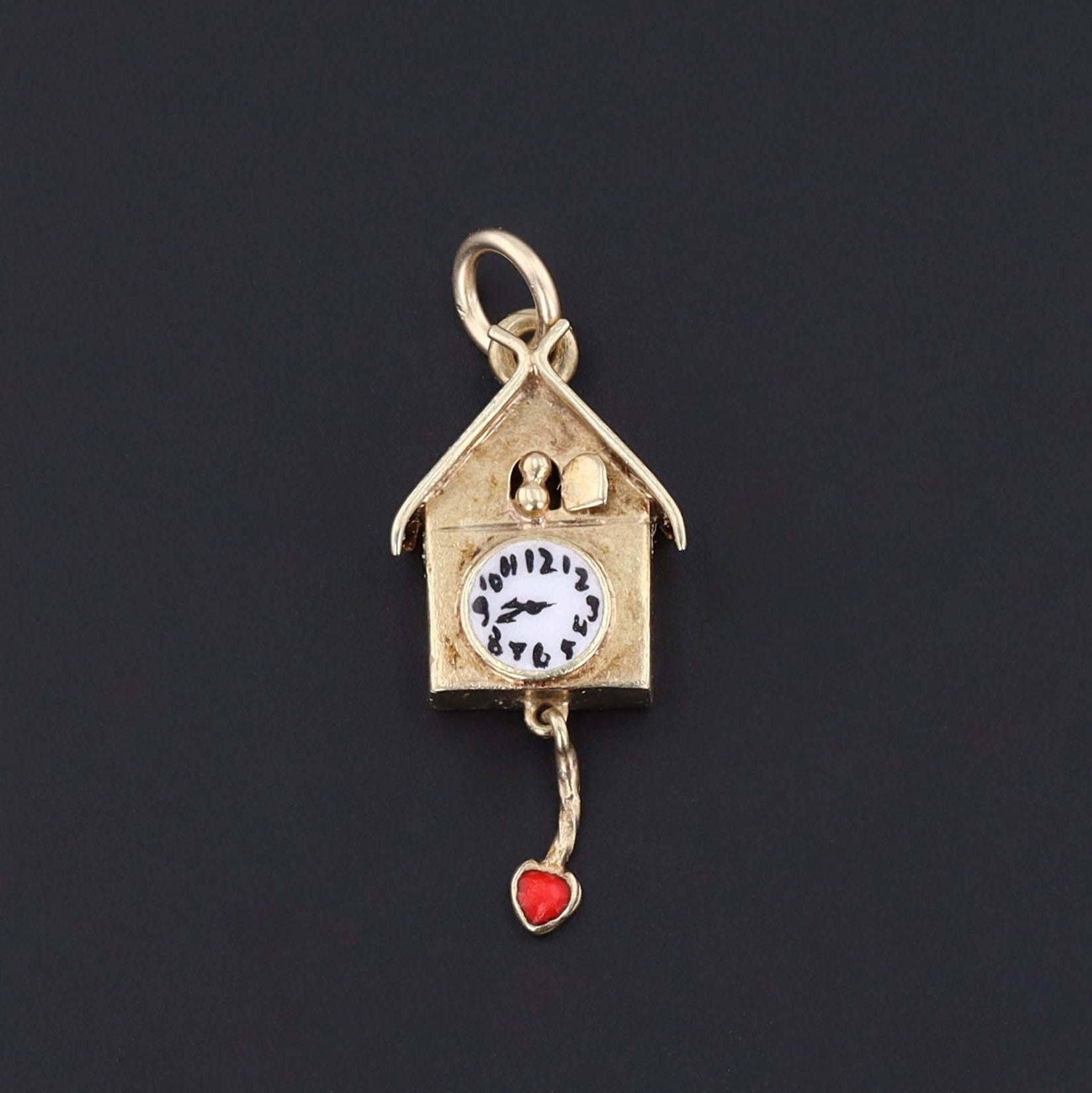 Cuckoo Clock Charm | 14k Gold & Enamel Charm 