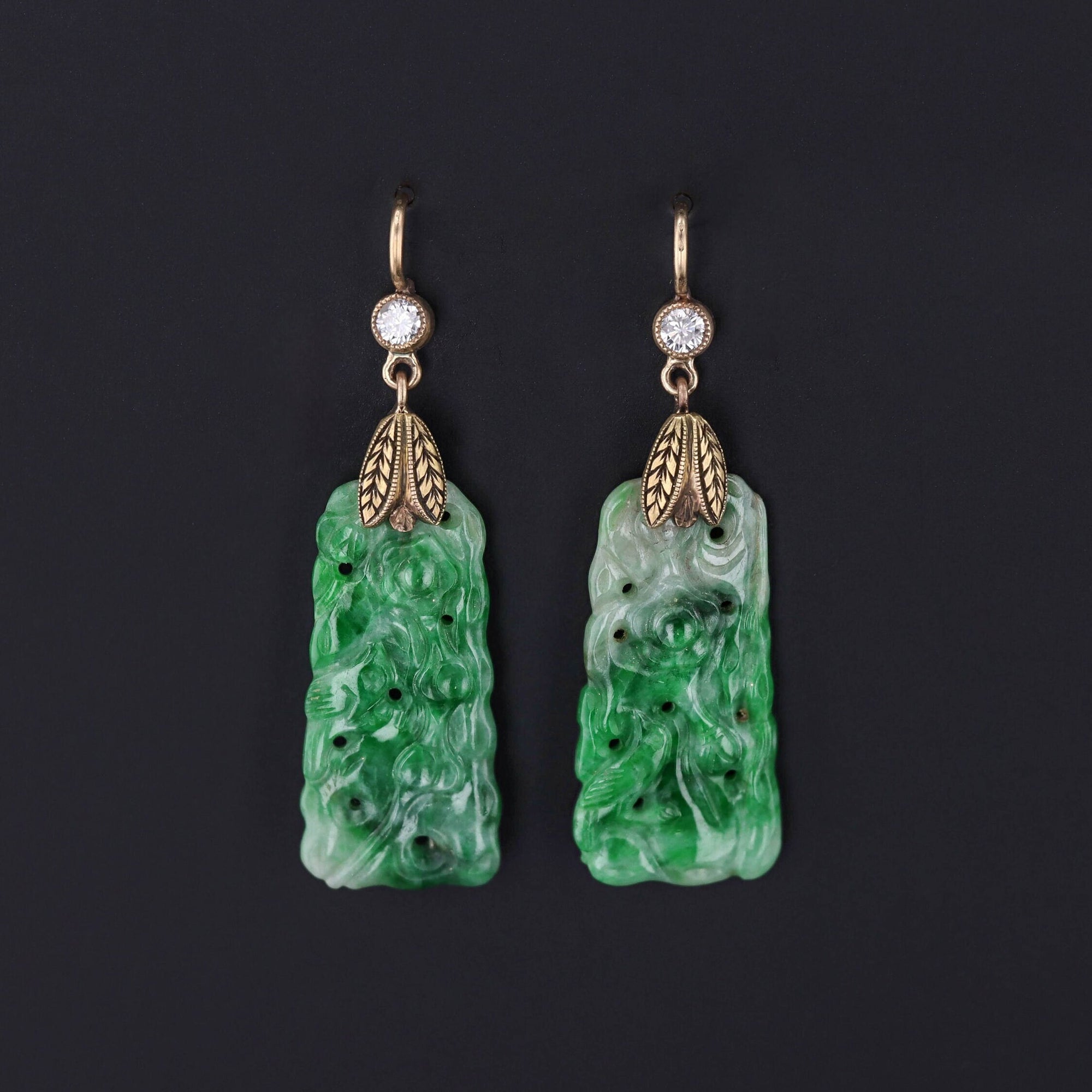Carved Jade Earrings | Antique Earrings 