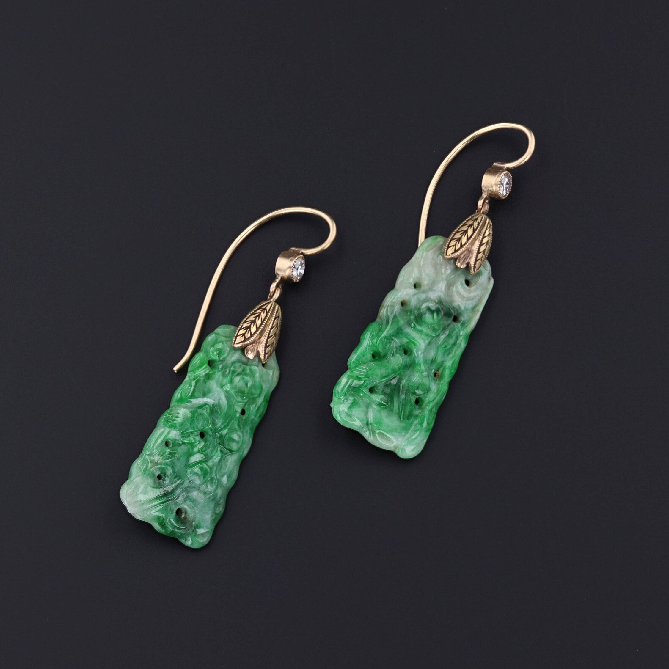 Antique Art Deco 10K Yellow Gold & Bright Green Jade Dangle Drop Screw Back  Earrings Art Deco Jade Earrings Antique Gold Earrings - Etsy