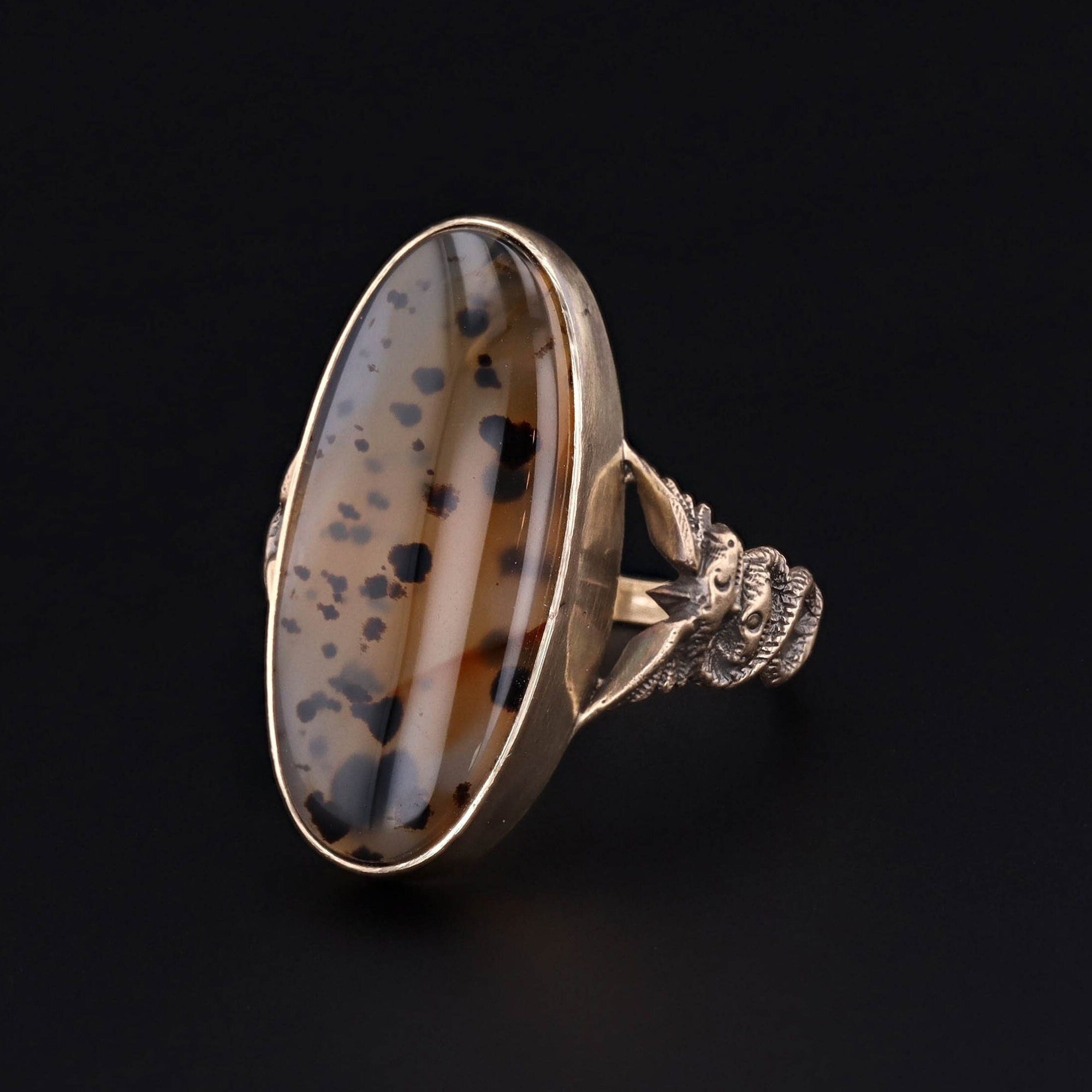 Caduceus Ring | 14k Gold & Agate Ring 