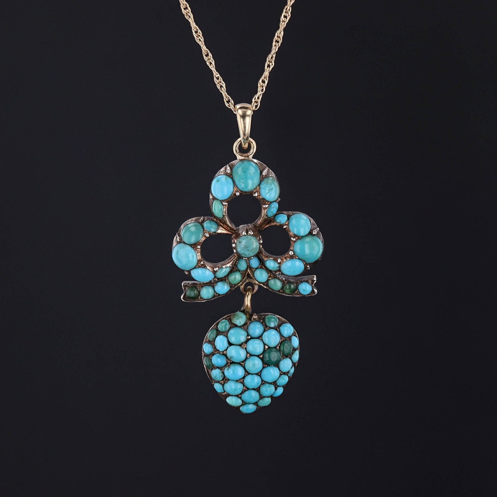 Antique Turquoise Heart Pendant | Silver & Turquoise Pendant with Optional 14k Gold Chain 