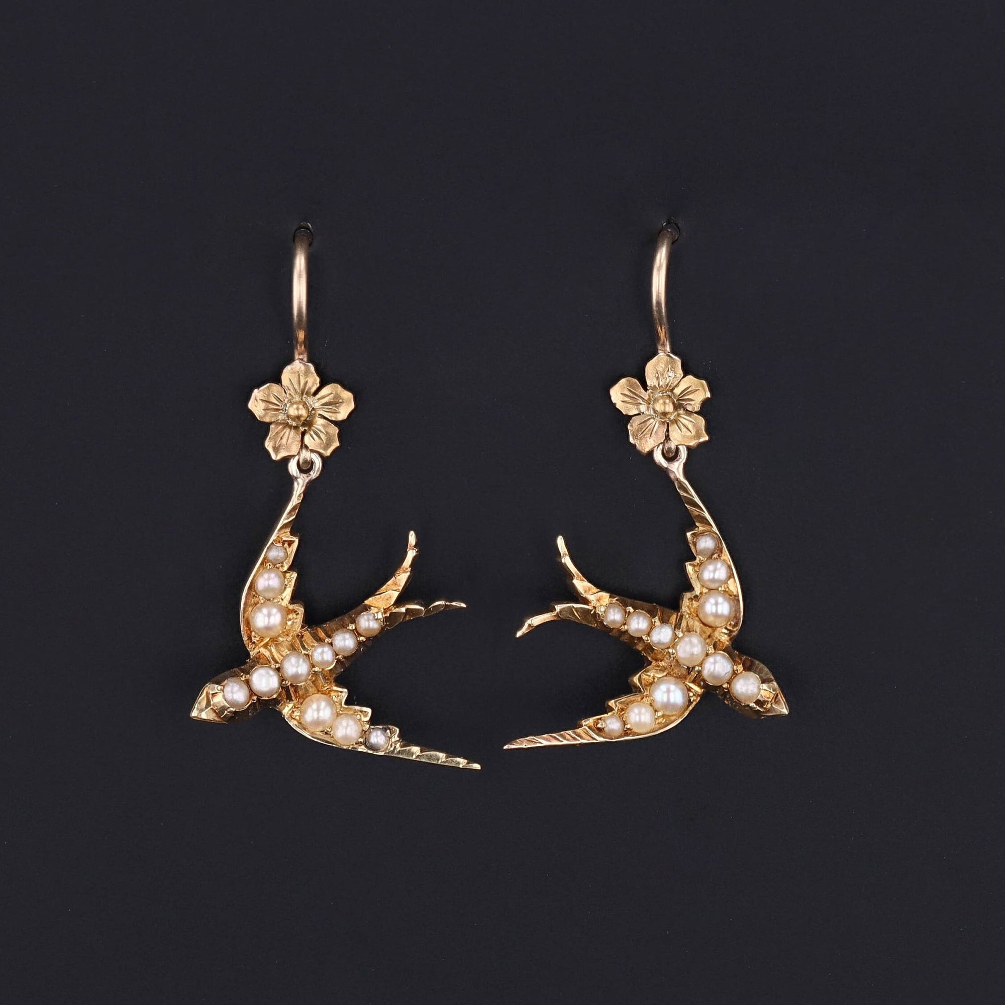 Pearl Swallow Earrings | 14k Gold Swallow Bird Earrings 