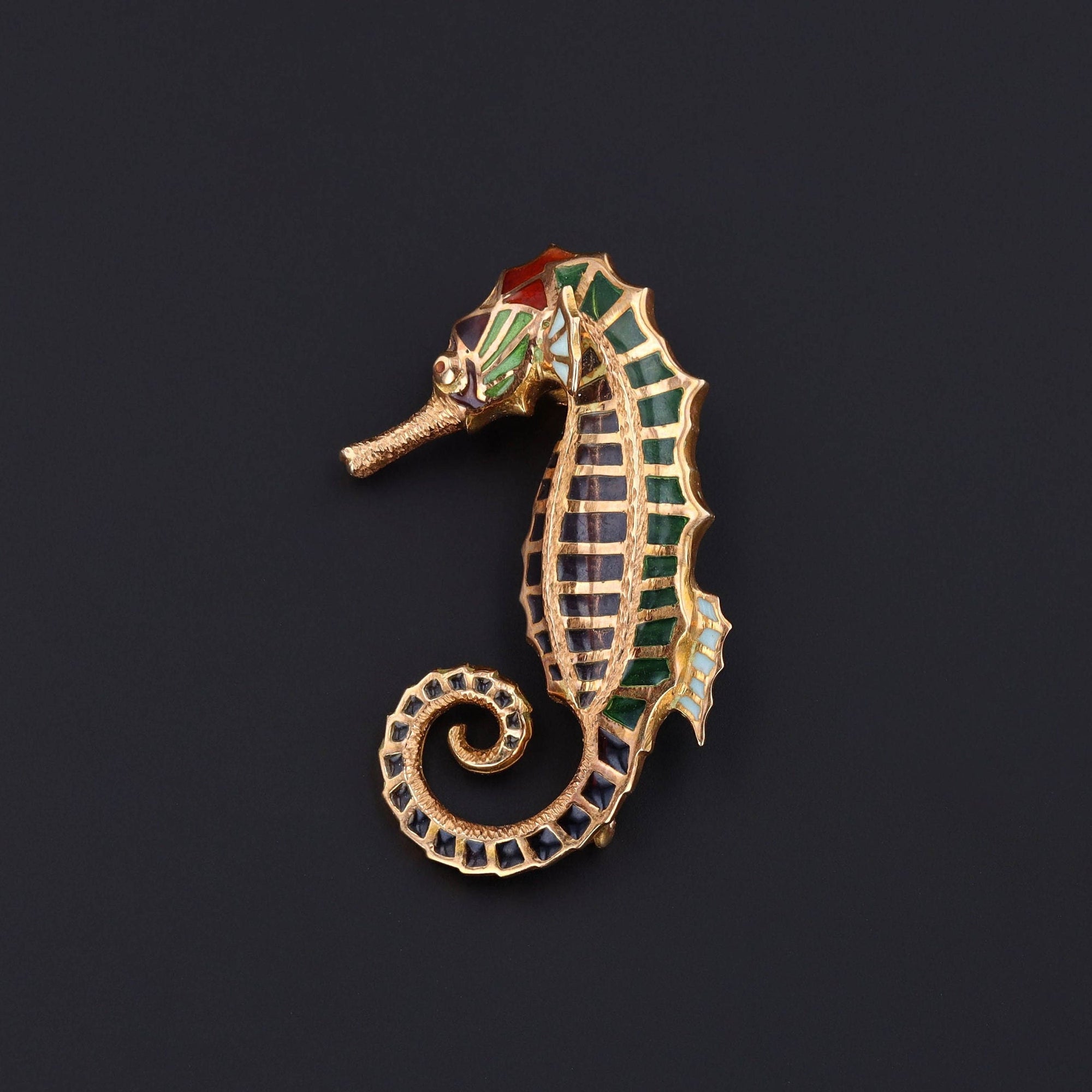 Seahorse Brooch | 18k Gold & Plique-a-Jour Enamel 