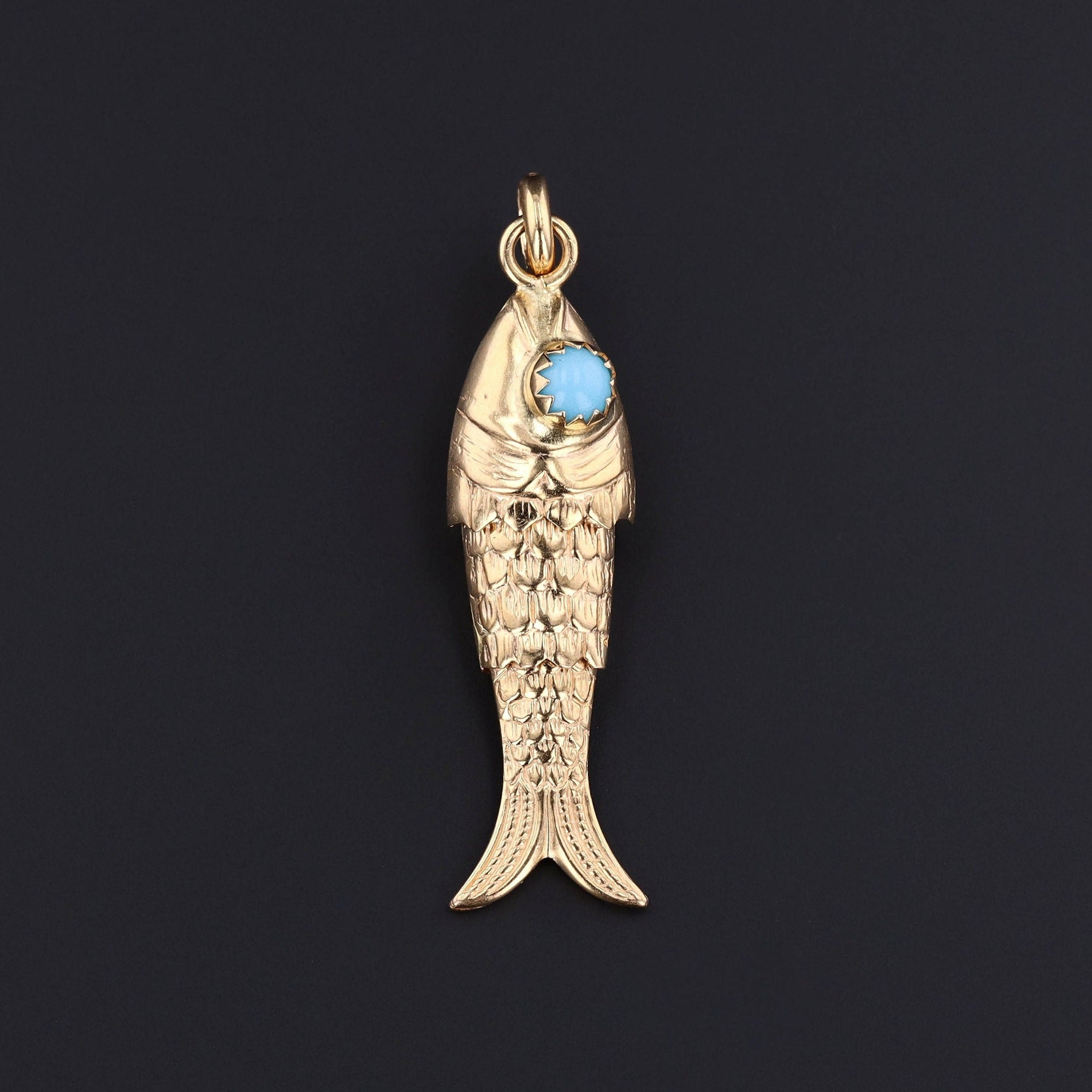 Fish Pendant | 14k Gold & Blue Glass Pendant 