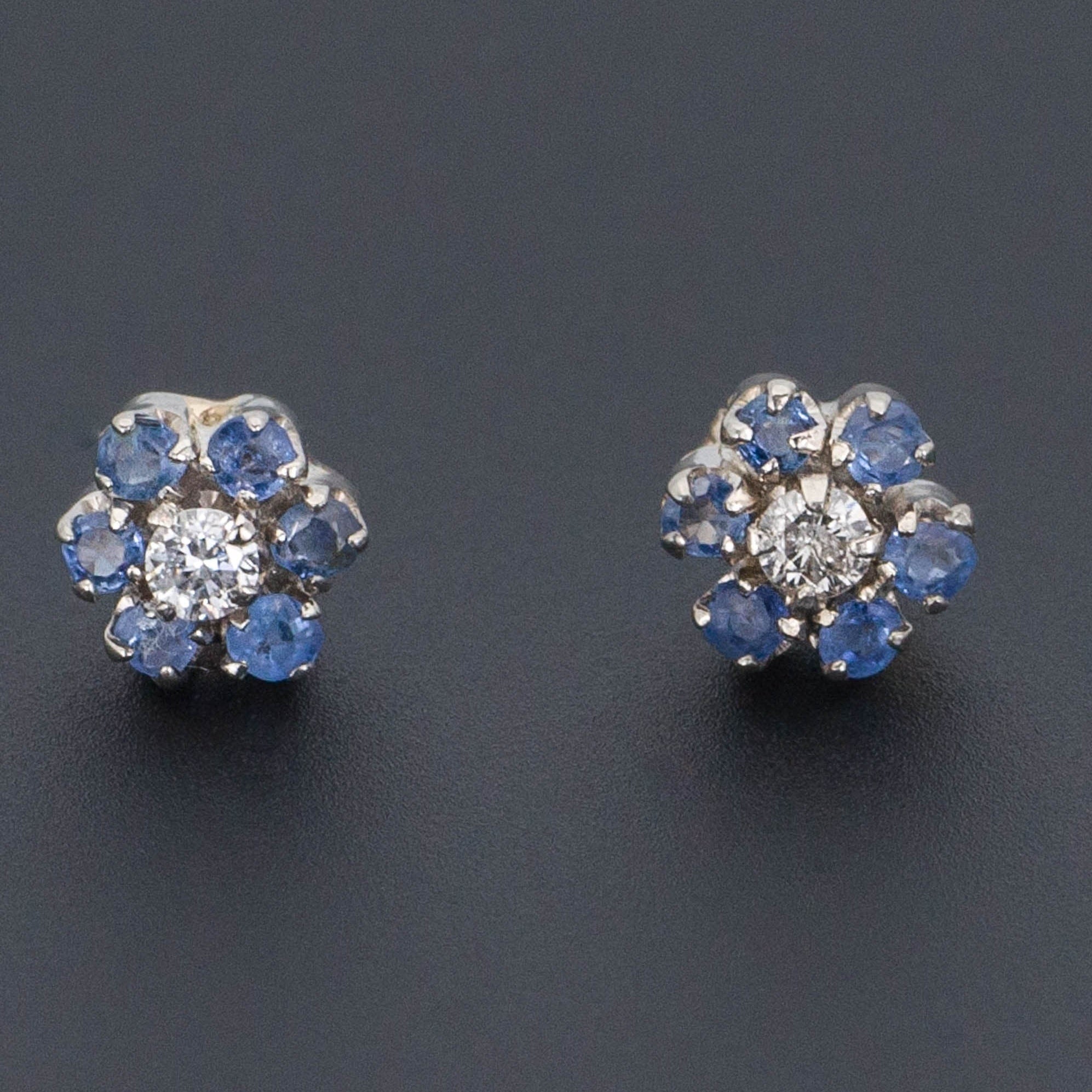 Sapphire & Diamond Flower Earrings | 14k Gold Earrings 