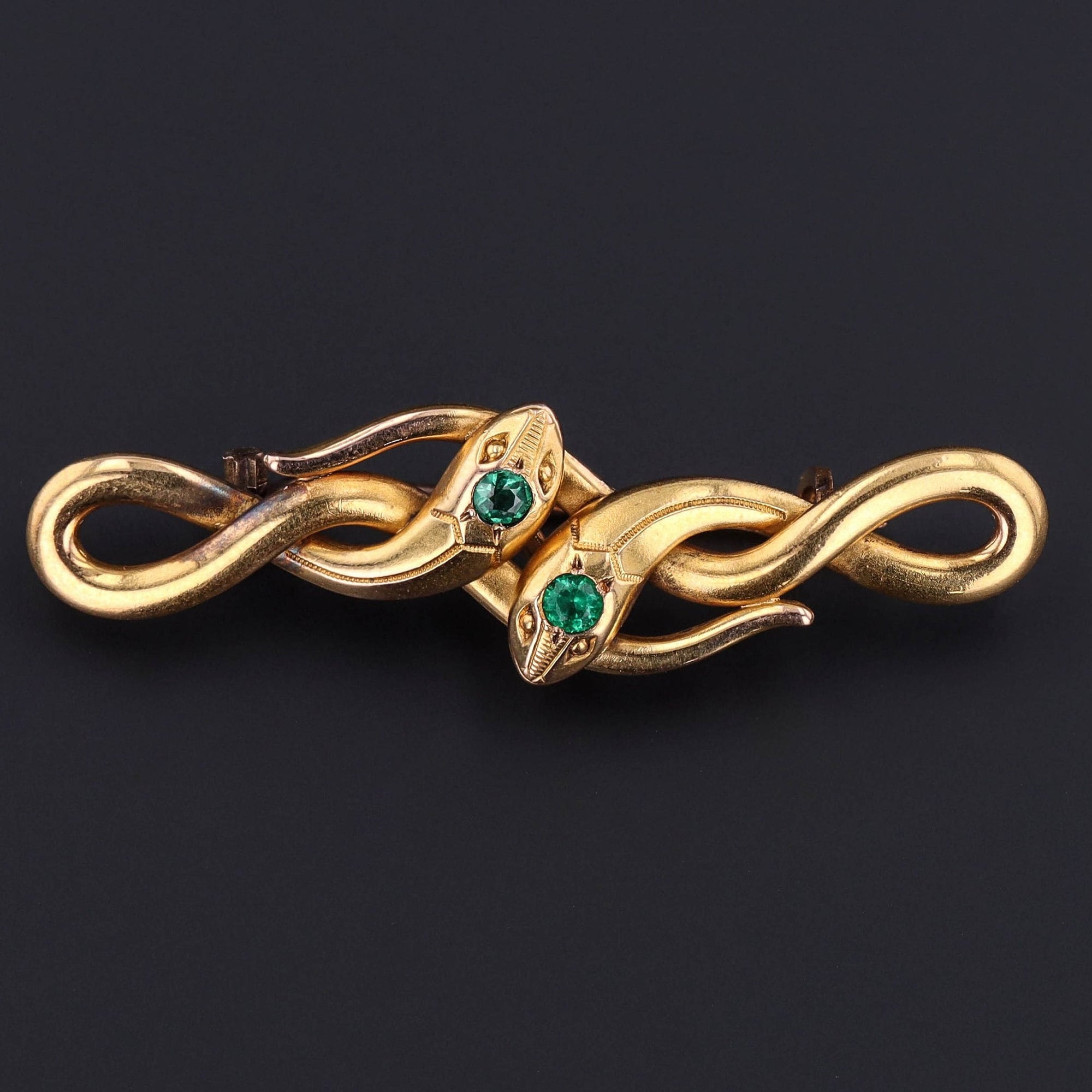 Antique Double Snake Brooch or Pendant  | Gold Fix Brooch 