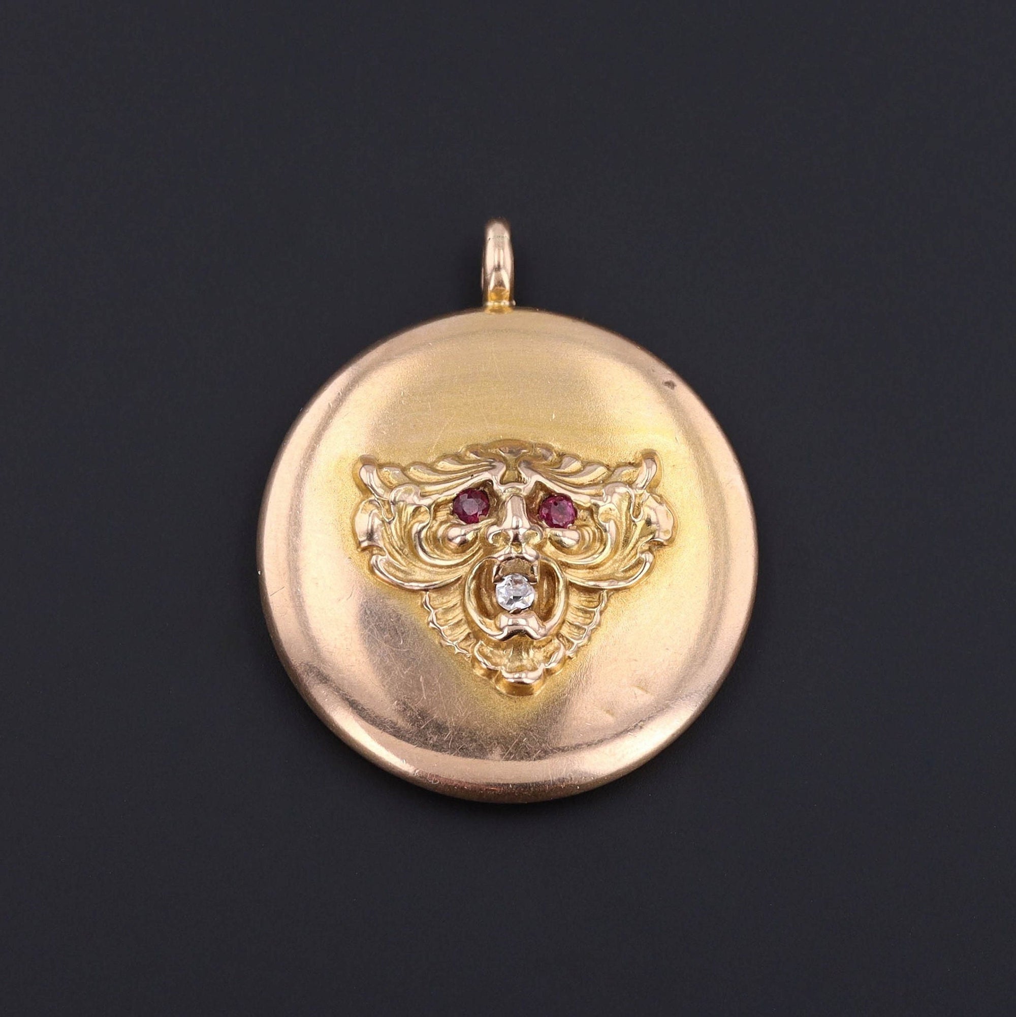Gargoyle Pendant | 10k Gold, Ruby & Diamond Pendant 