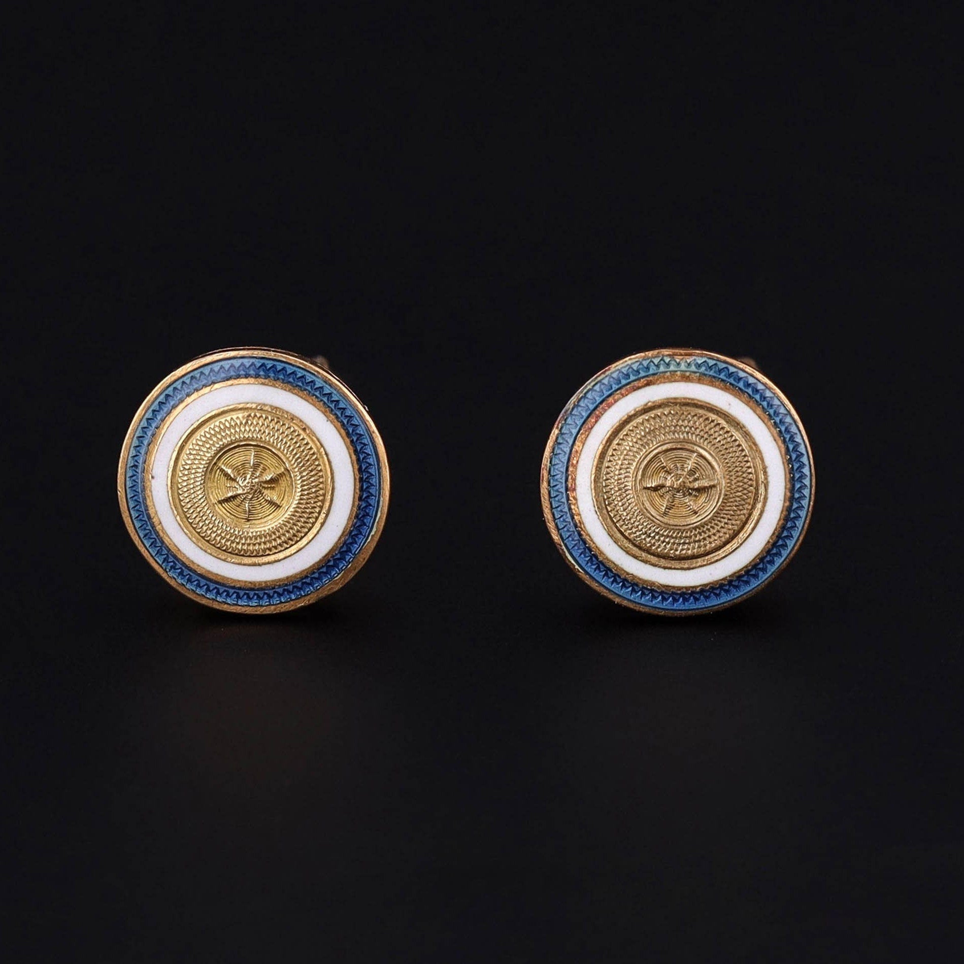 14k Gold & Enamel Star Earrings | Vintage Shirt Stud Conversion Earrings 