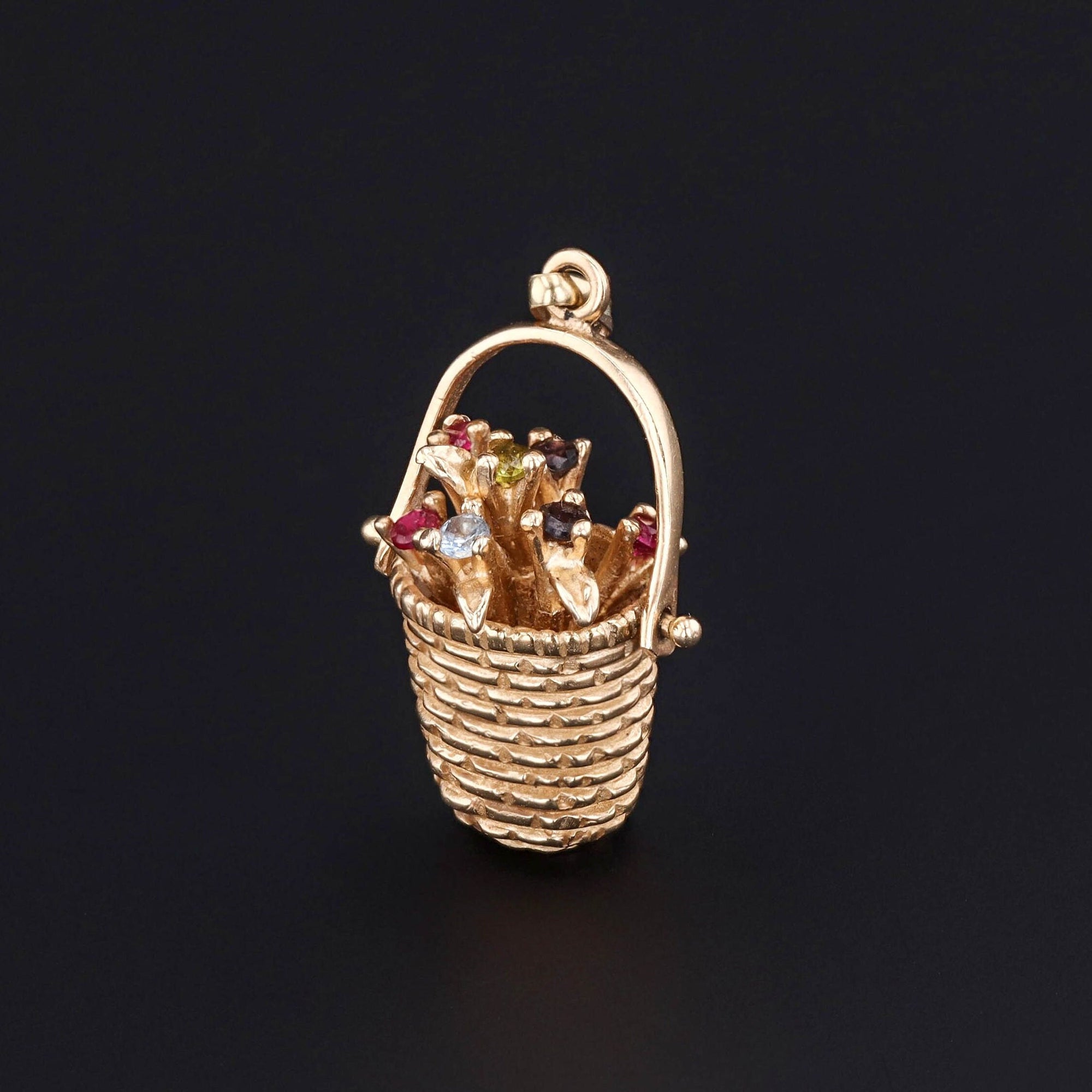 Flower Basket Pendant | 14k Gold & Gemstone Charm 