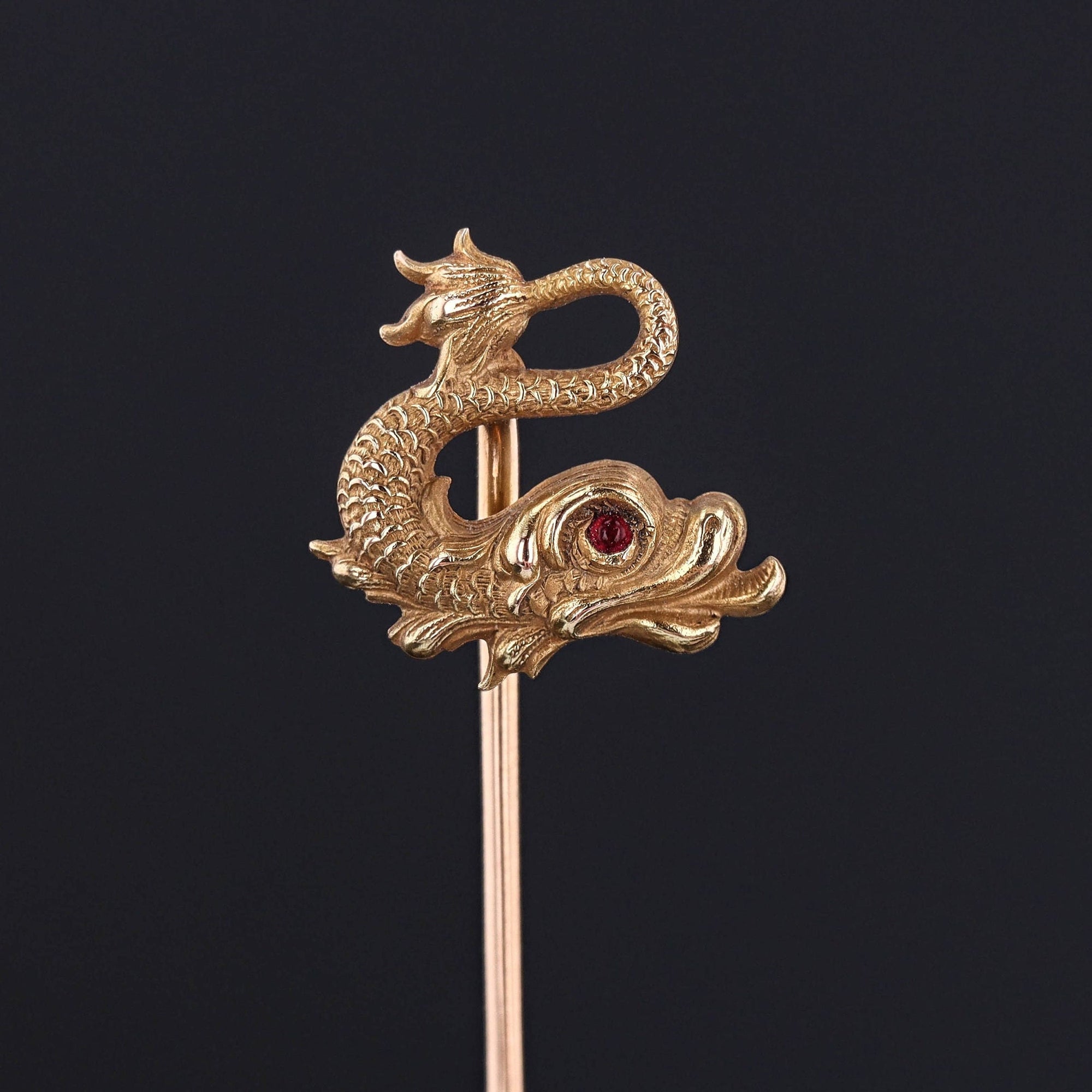 Antique Sea Monster or Dragon Stick Pin | 14k Gold Stick Pin 