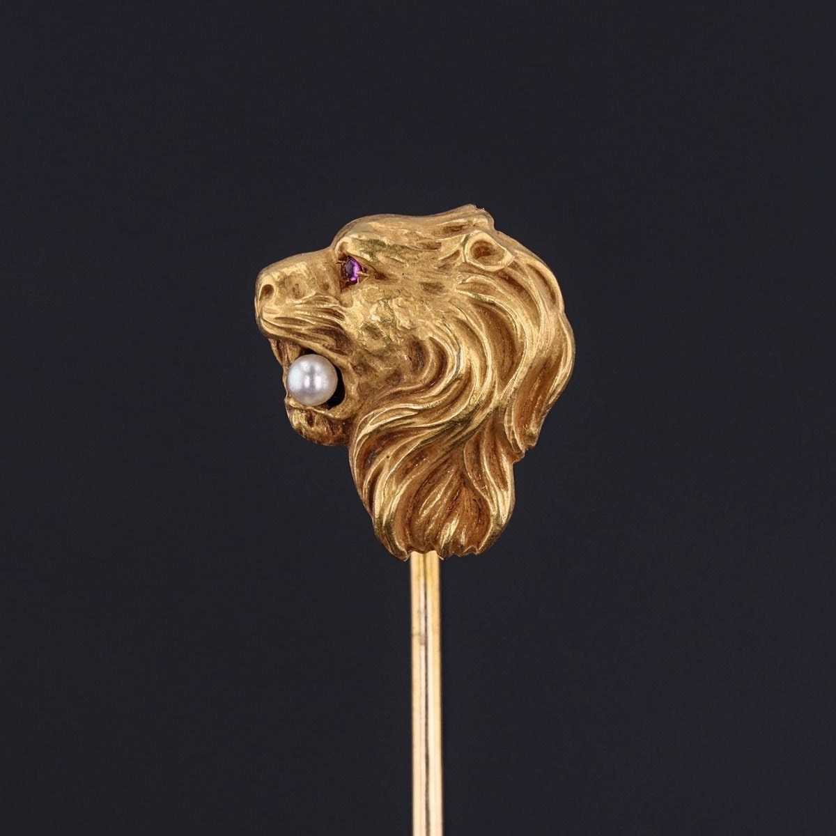 Antique Lion Stickpin | Antique 14k Gold Stick Pin  