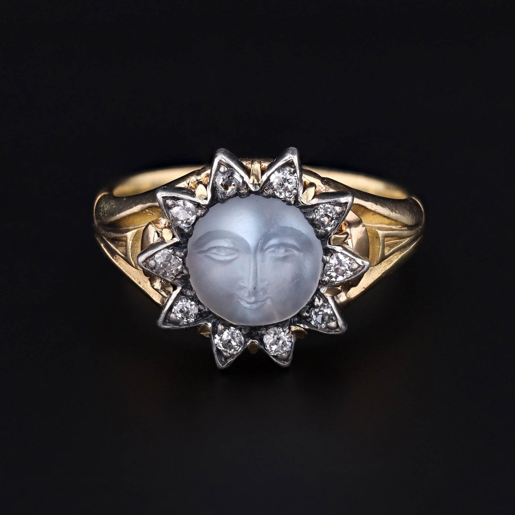 Man in the Moon Ring | 18k Gold, Moonstone & Diamond Ring 