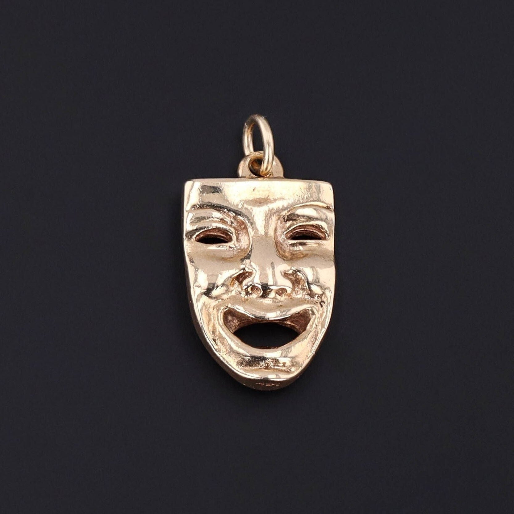 Theatre Mask Pendant | 14k Gold Charm 