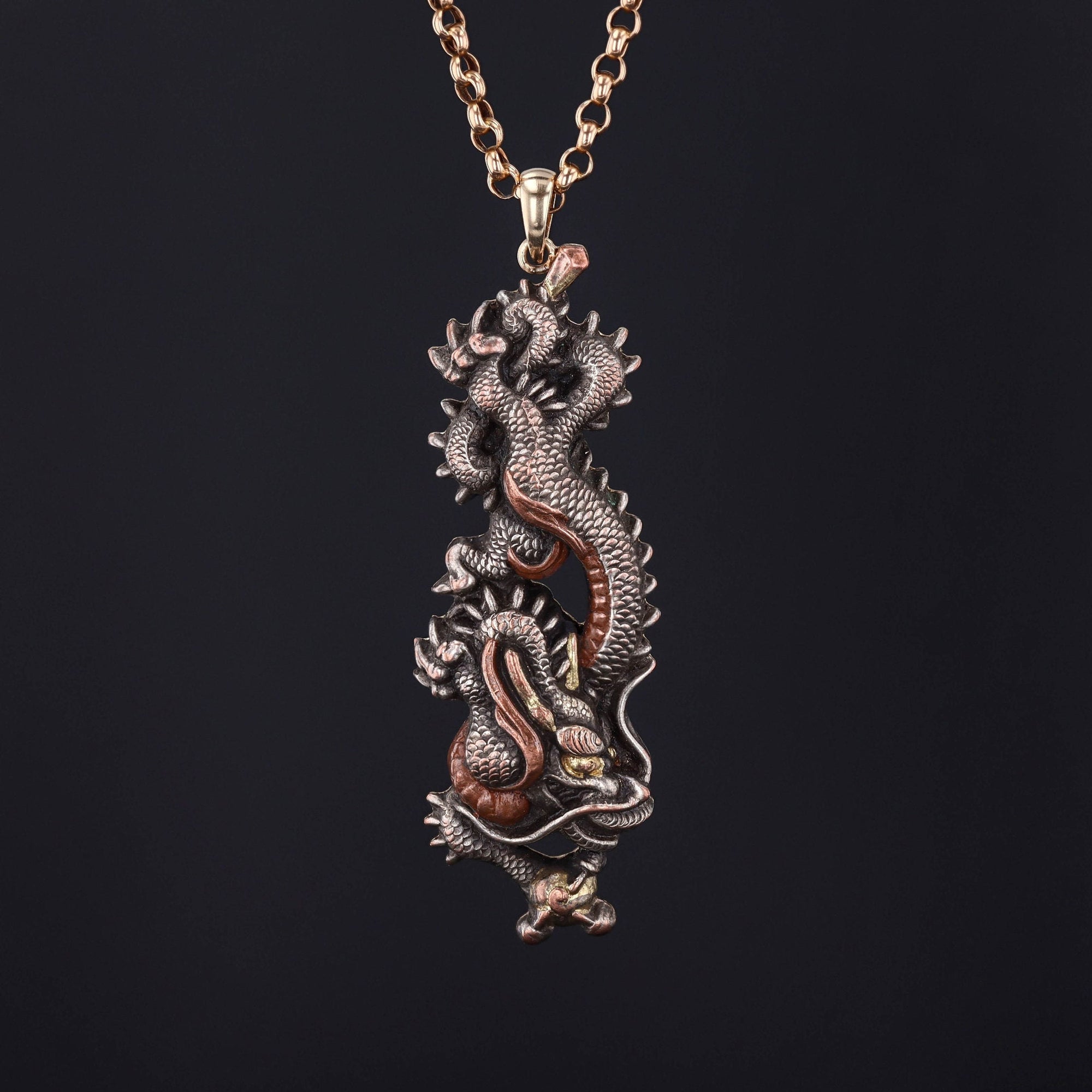 Shakudo Dragon Pendant | Antique Necklace 