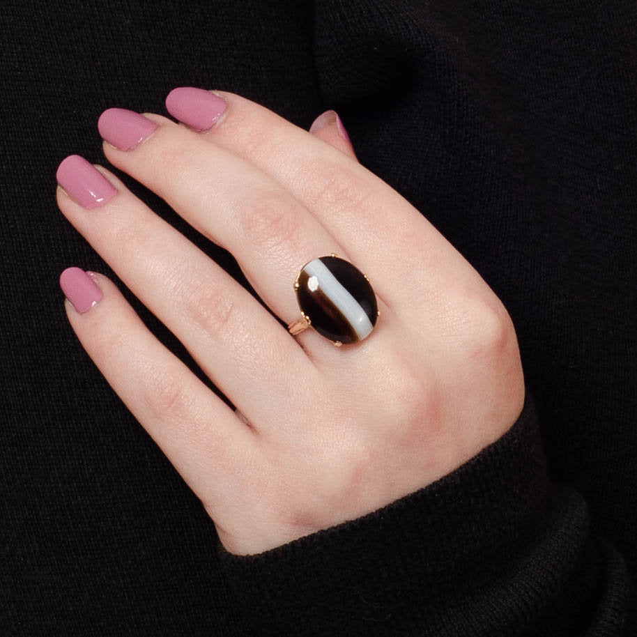 Banded Agate Ring | 14k Gold Ring 