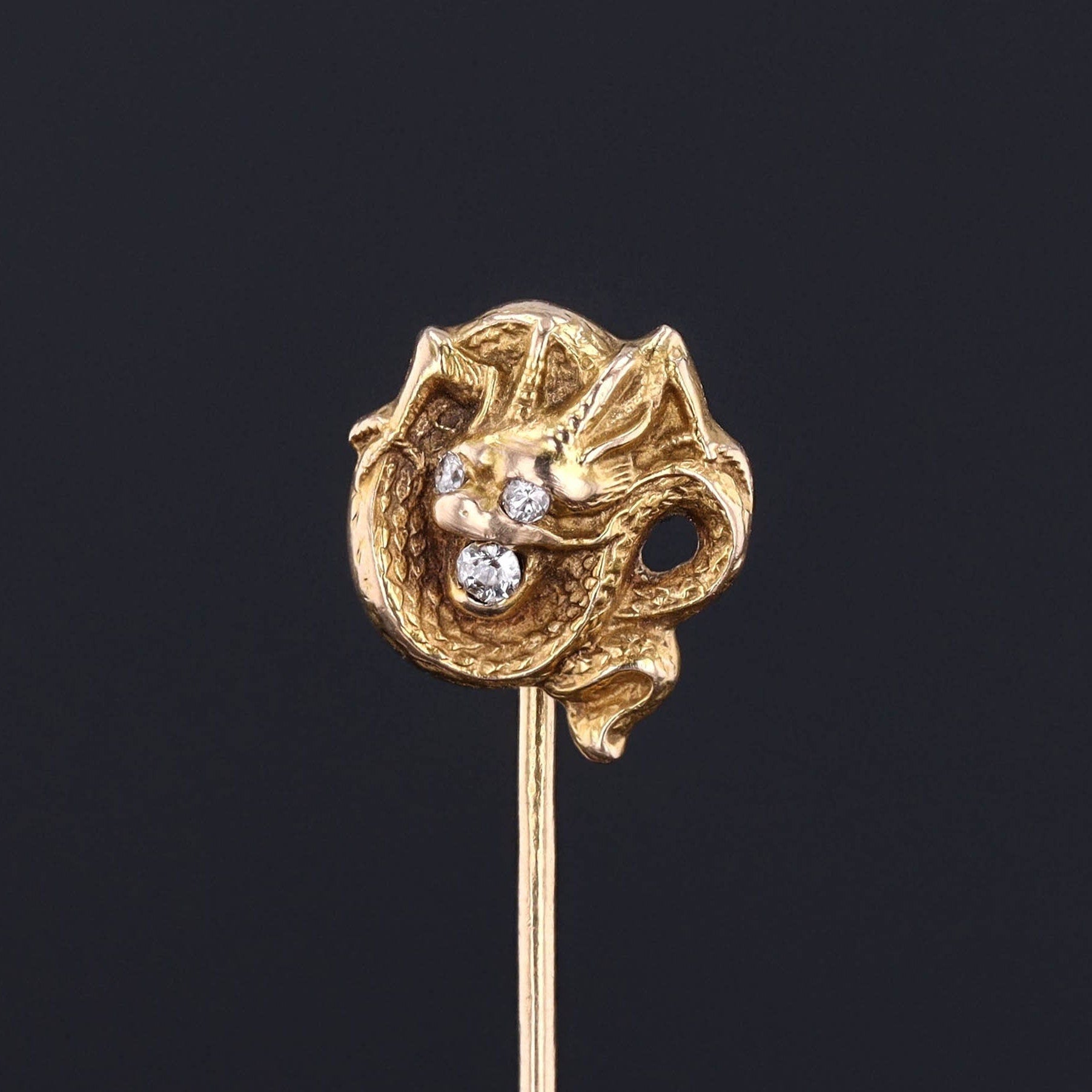 Dragon Stickpin | 14k Gold & Diamond Stickpin 