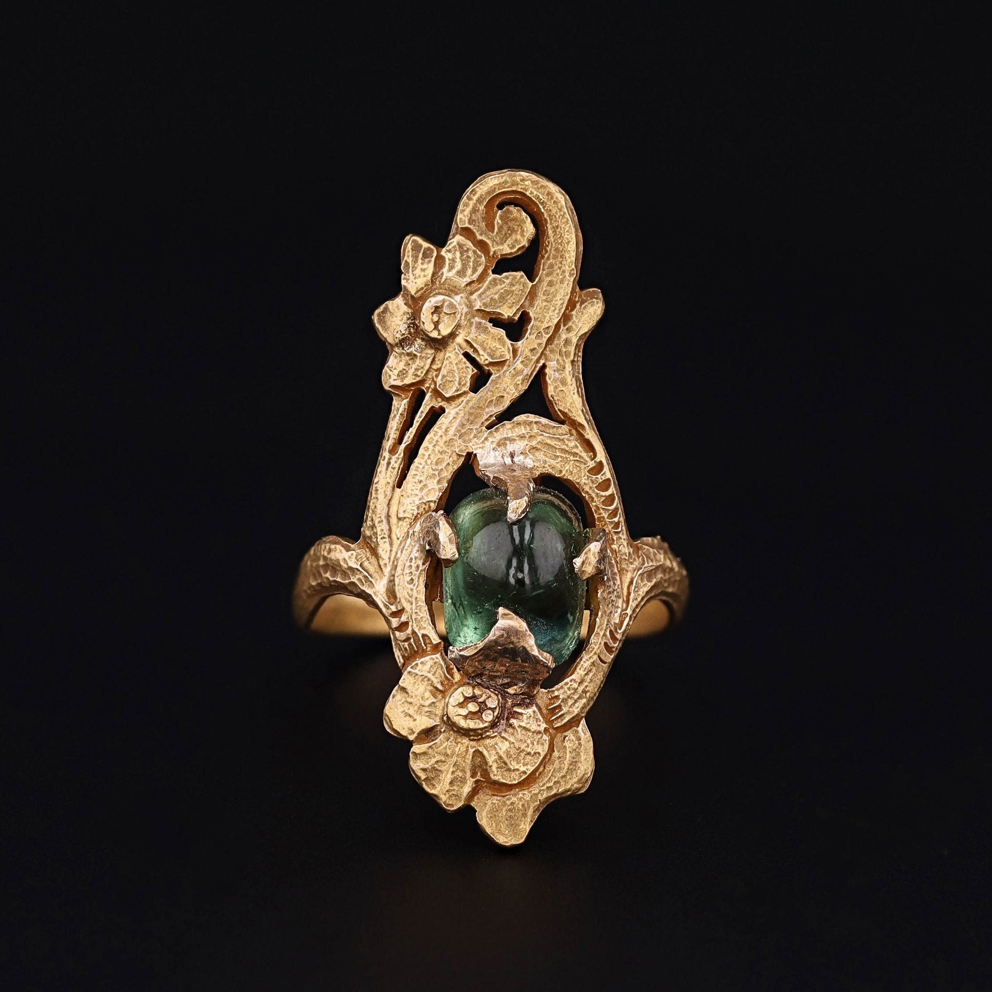 Green Tourmaline Ring | Art Nouveau Ring 
