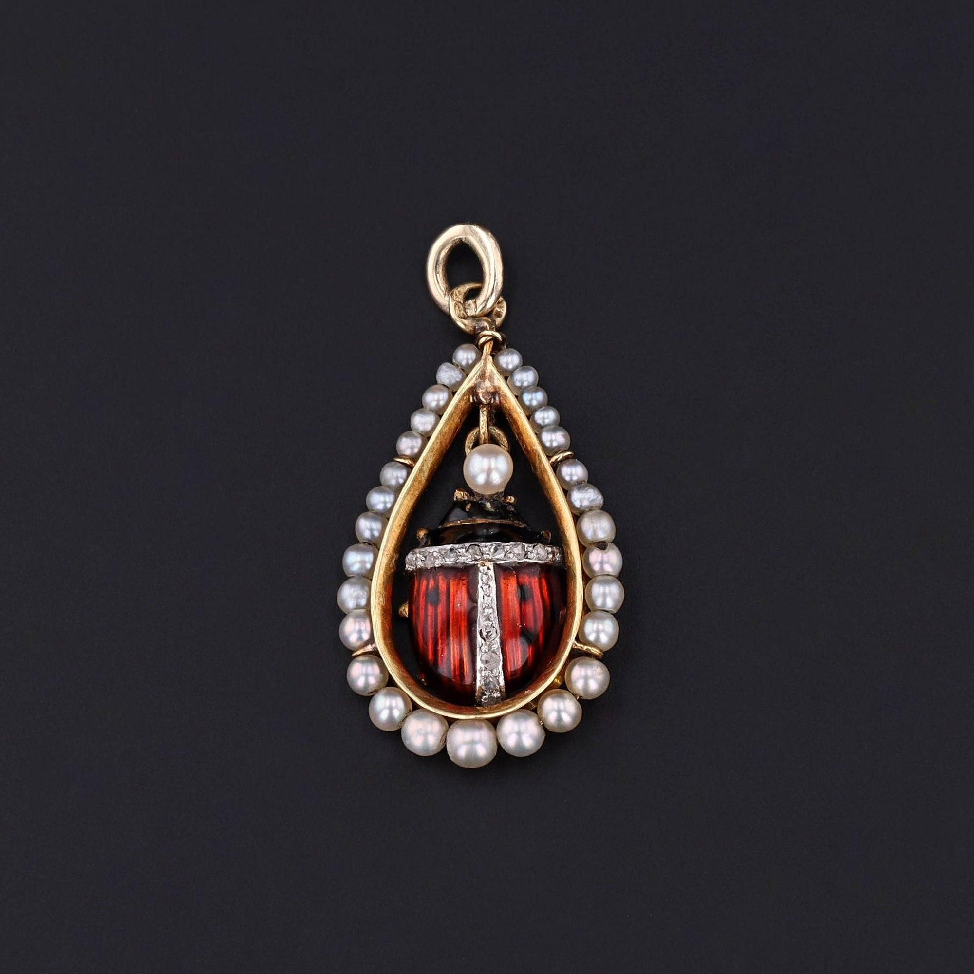 Ladybug Pendant | 18k Gold, Enamel, Pearl & Diamond Pendant 